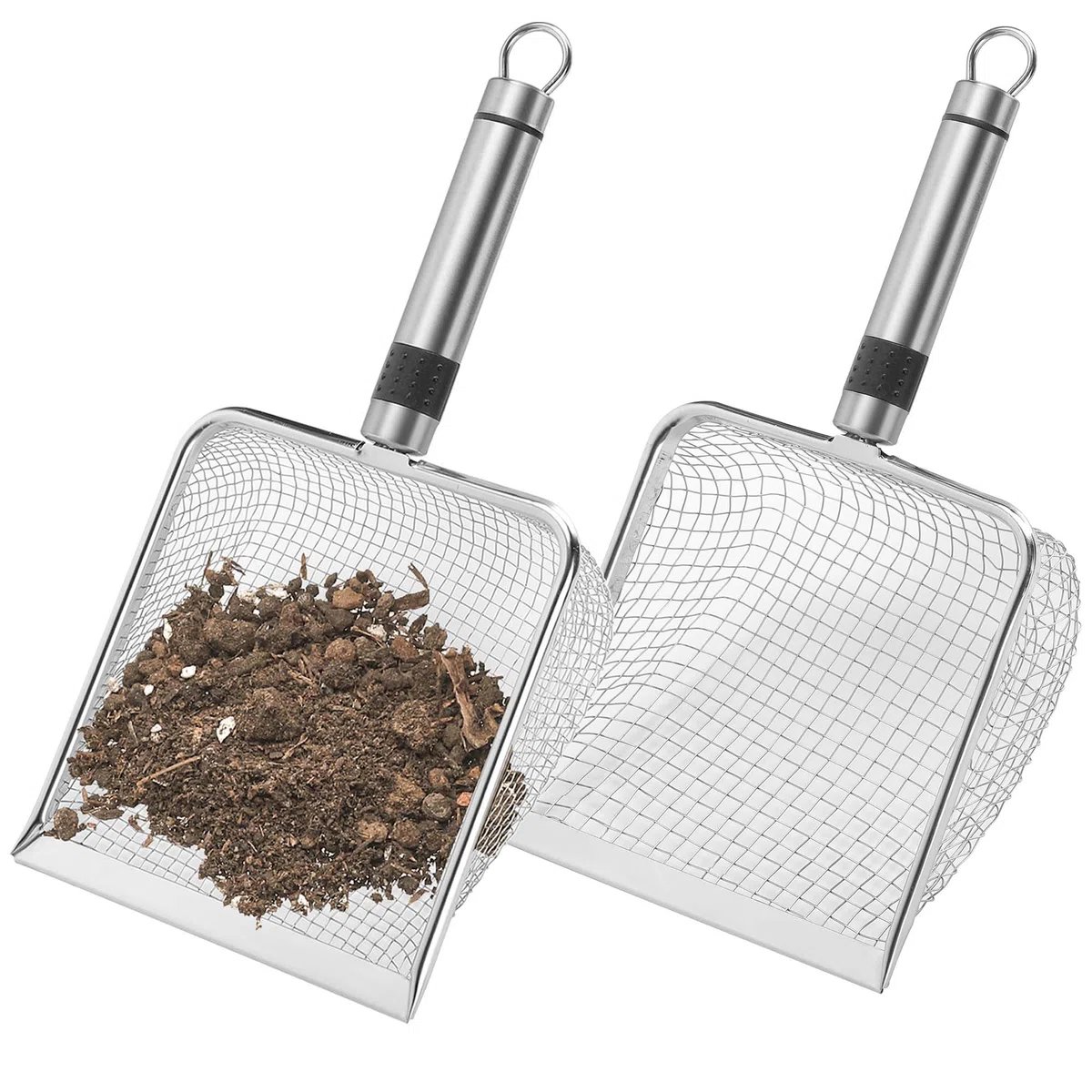 GIONAR 2 tamices de jardín de acero inoxidable – colador de jardín tierra – colador de compost con mango – colador de arena, colador de tierra, colador de arena (malla de 3,8/5 mm)