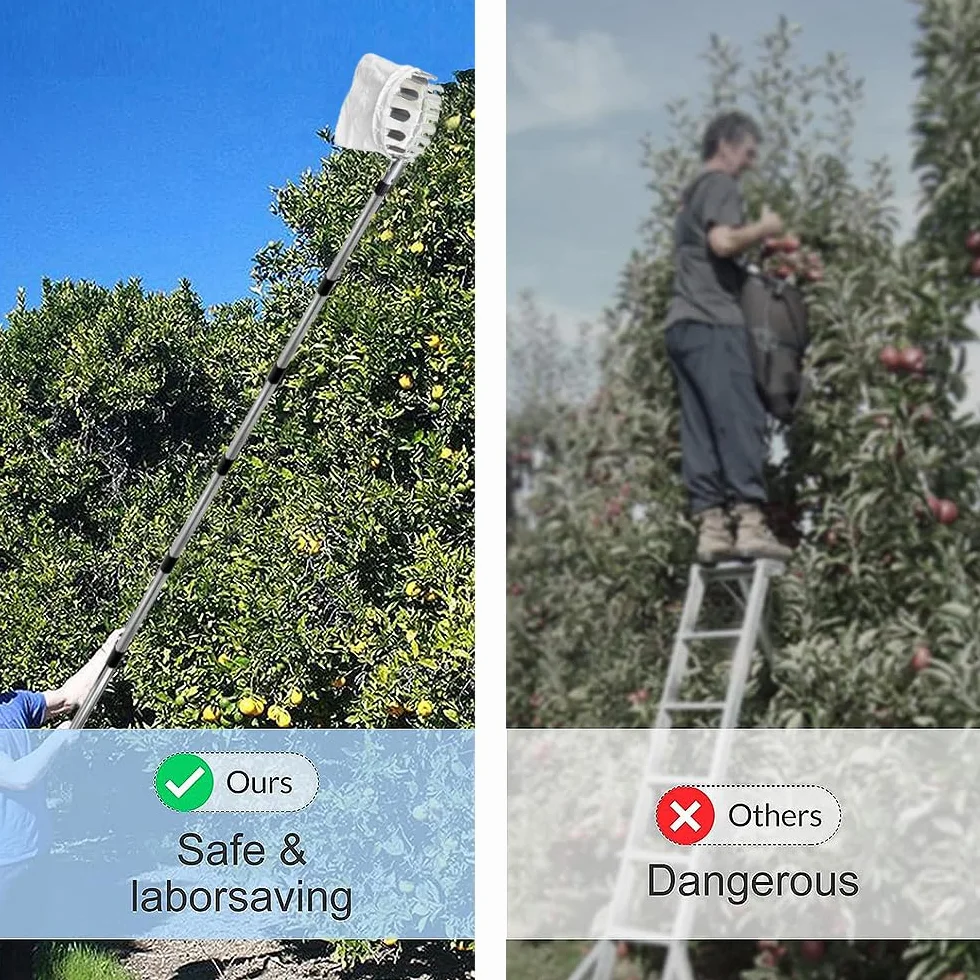 Jiahuade Recogedor de Frutas Telescopico,Cesta Recogedora de Manzanas,Recoge Frutas Altuna,Recoge Frutas,Recogedor de Frutas,Recoge Frutas Telescopico,Recoge Frutas de árboles (3.2M)