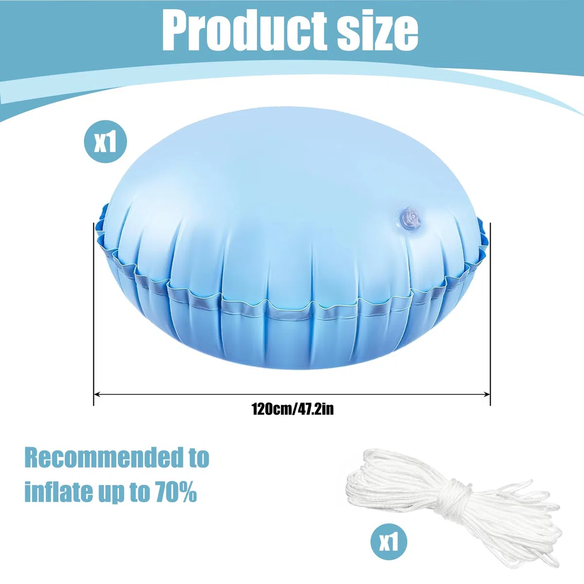 YJSDDNTY1.2x1.2m Cojín de Aire para Piscina de Invierno, cojín de Piscina Hinchable para la mayoría de Tipos de Piscinas, con Cuerdas de 15 m, cojín de Invierno para Piscina Azul
