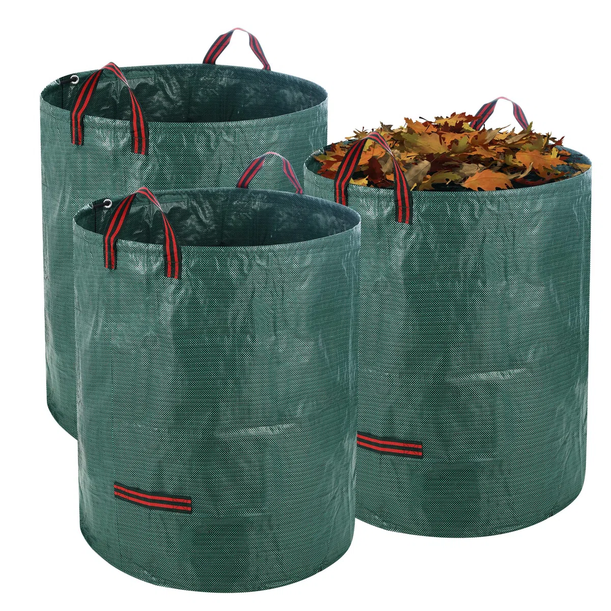 3 Piezas Bolsa Basura Jardin, 272 L Bolsa Jardin, Bolsas de basura de jardíncon asa, Plegable, Reutilizable, Adecuada para hojas, Restos de poda y residuos de plantas