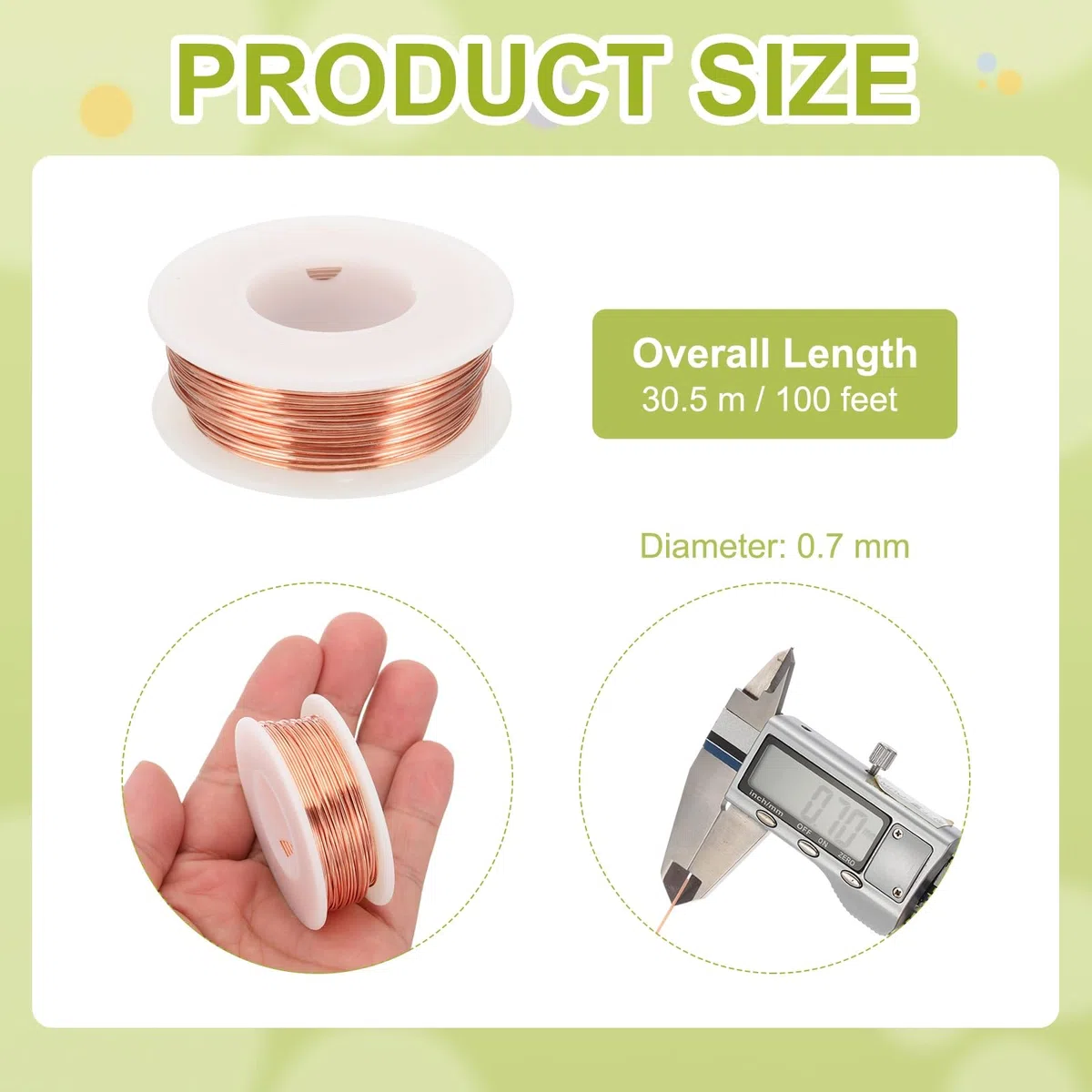 PATIKIL Alambre De Cobre Puro 99.9% Para Fabricación De Joyas, Calibre 21 (0.7mm) Alambre Artesanal De Cobre 100 Pies Suministros Para Elaborar Coronas Jardinería