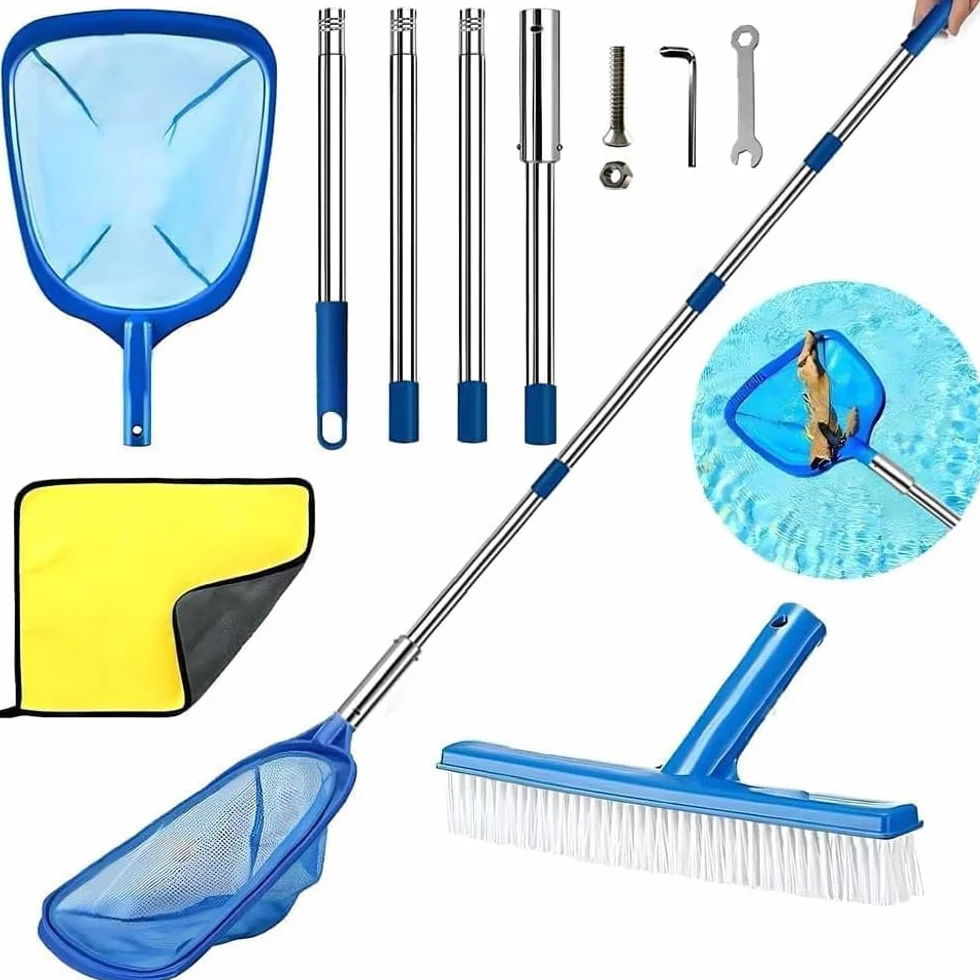 Red Piscina Limpieza con Palo, Red Piscina Malla Fina con Cepillo Piscina, Kit Limpieza Piscina, Recogedor Hojas Piscina, Limpia Piscinas Recoge Hojas, para Piscina, Estanque, Fuente, SPA (187cm)