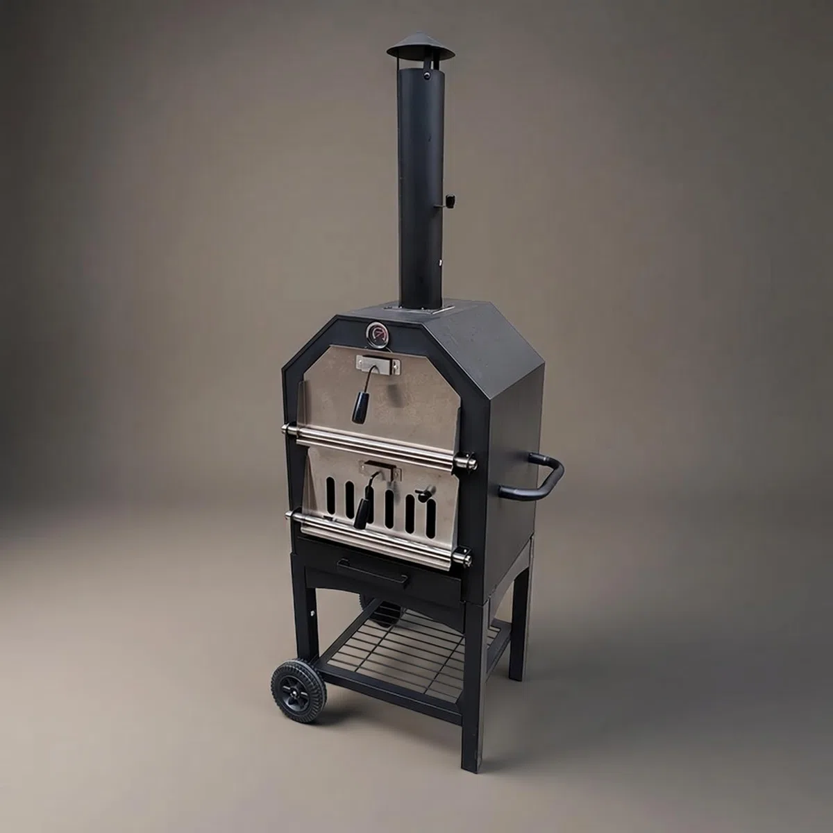 Gralara Parrilla de Carbón Vegetal para Barbacoa Barbacoa Asador Ahumador con Cuerpo Vertical y Chimenea Alta Metal y Acero Inoxidable con Asa Lateral Rueda y