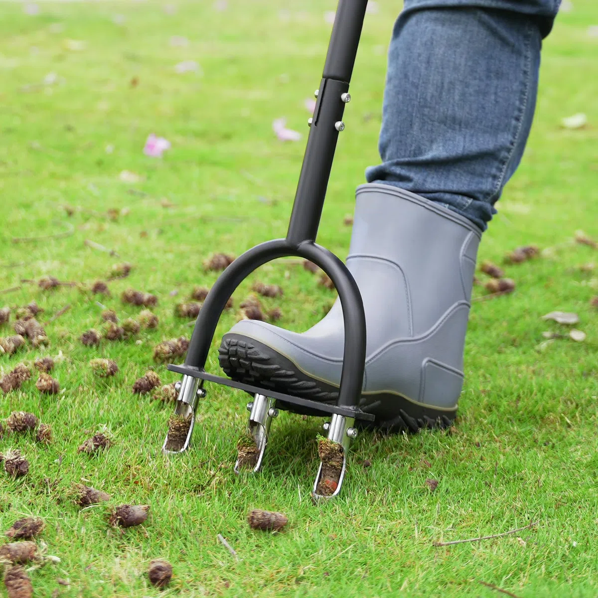 Herramienta aireadora de césped, herramienta aireadora con 3 dientes huecos, aireador manual para el cuidado del jardín y aflojar el suelo compactado, aireación del césped, herramienta de jardín