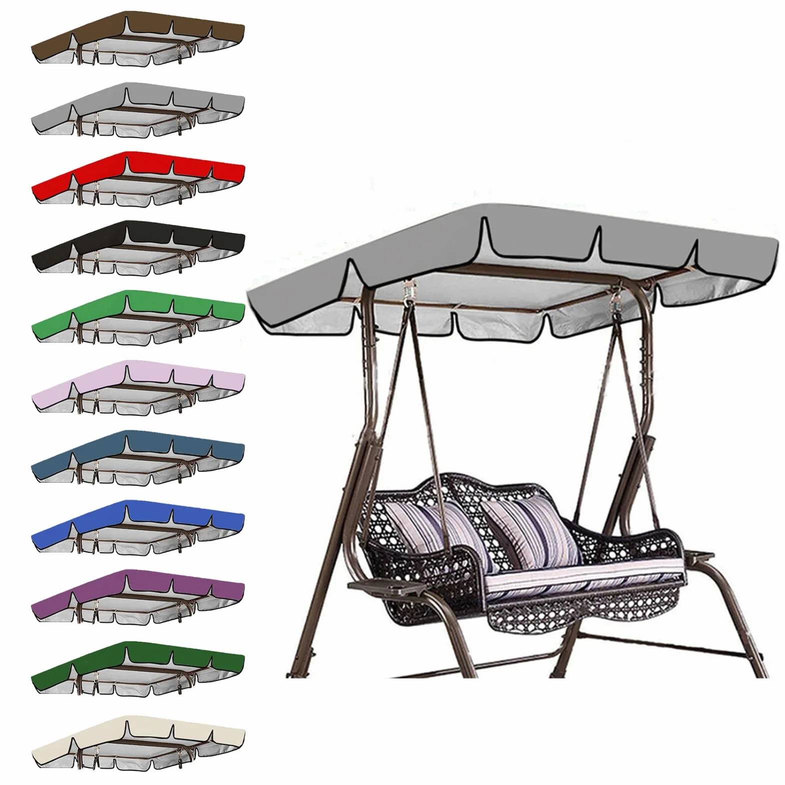 Toldo de Repuesto para Silla Columpio, protección UV, Prueba de Lluvia Polvo y toldo para Funda de Repuesto (2,164 * 114 * 15 CM)