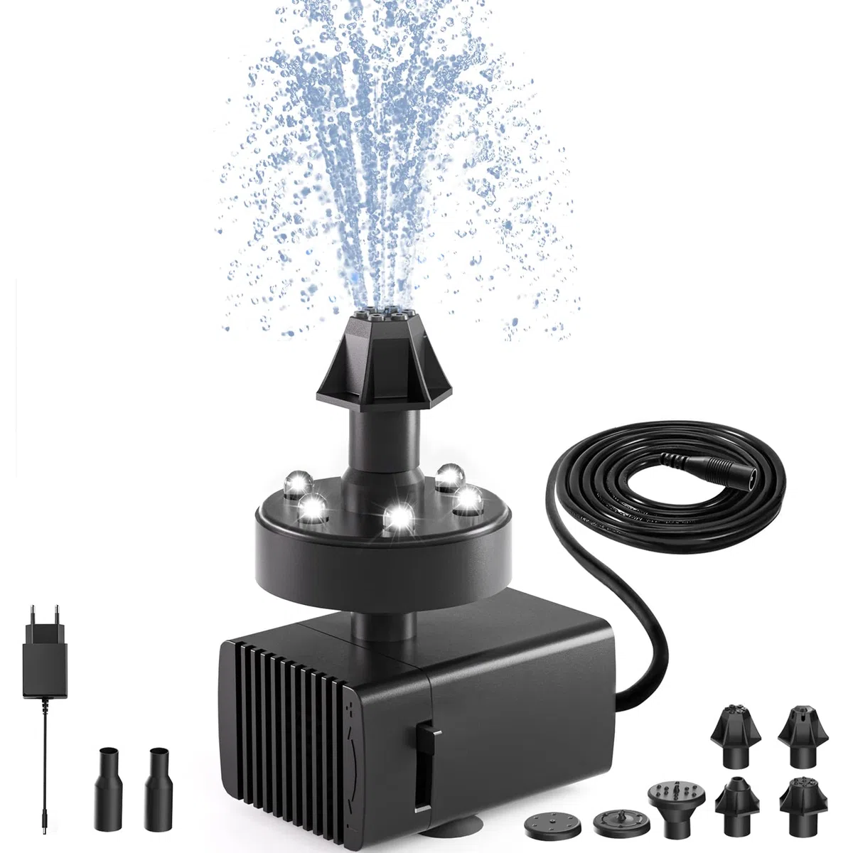 SZMP 24H Fuente Jardin Exterior,Bomba Solar de Estanque,Luces LED Blancas Fuente de jardín 8 boquillas,para Estanque de Jardín Fuente,Baño para Pájaros,Circulación de Agua para Oxígeno