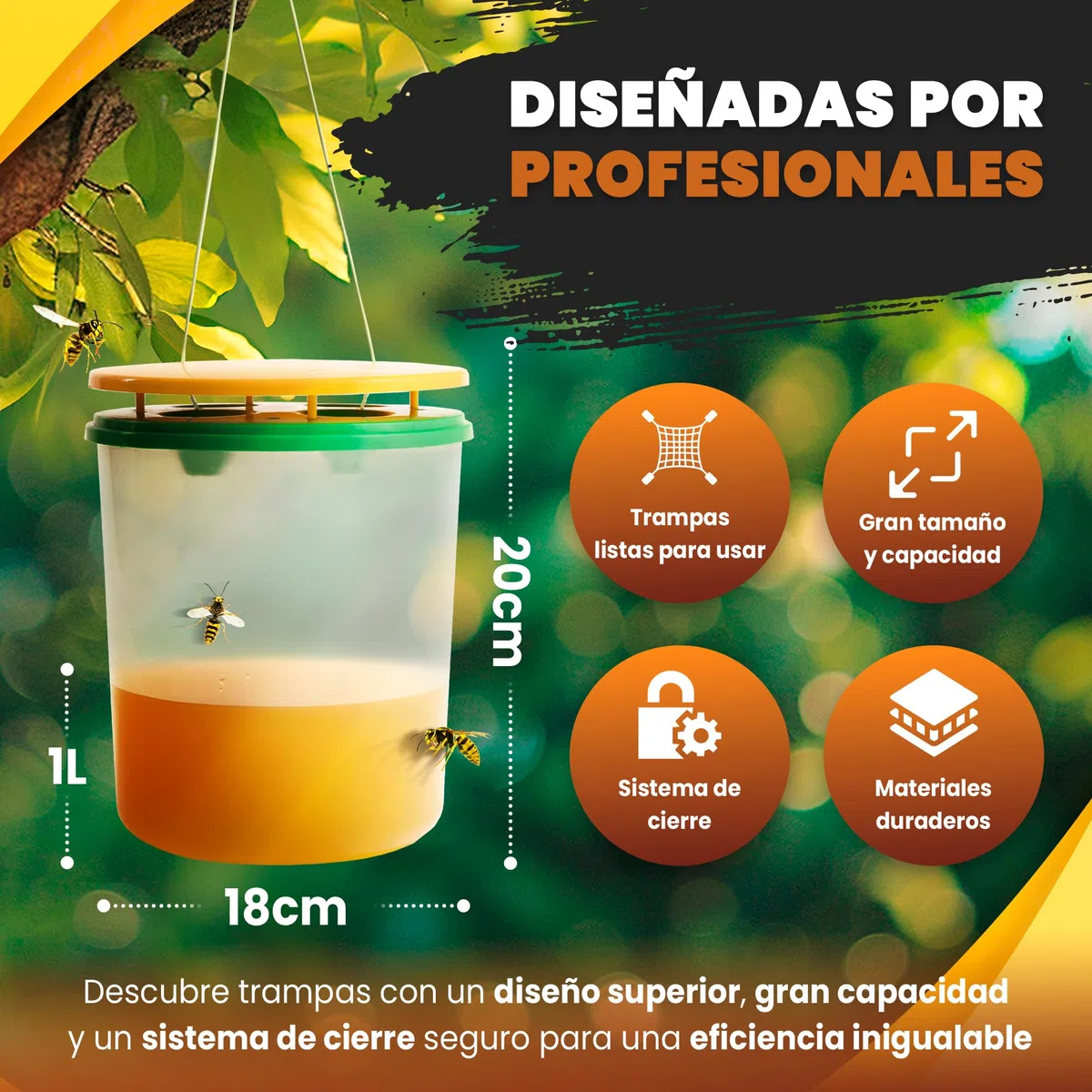 2 Trampas para Avispas - Trampa Grande Profesional Avispa Asiática Vespa Velutina Avispón - Trampa sin Cebo Atrayente | Colgar Jardín Exterior Reutilizable