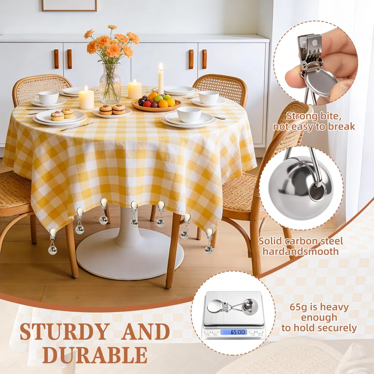 Sophisticate 8 unidades de pesas para mantel con clips, pesos para manteles para exteriores, resistentes al viento, bolas de peso para cortinas, exteriores, bodas, picnics, jardín, fiestas