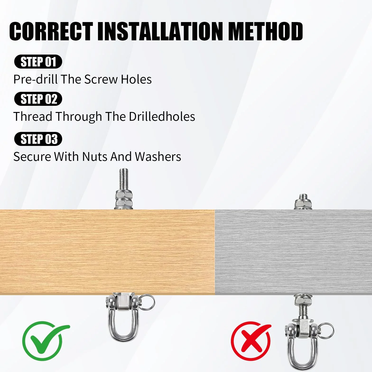 Ganchos para Columpio en Acero Inoxidable con Rodamiento Pack de 2, Pernos M10, Capacidad 816 kg para Vigas de Madera y Acero, Columpio de Porche, Saco Boxeo, Hamaca de Yoga (4)
