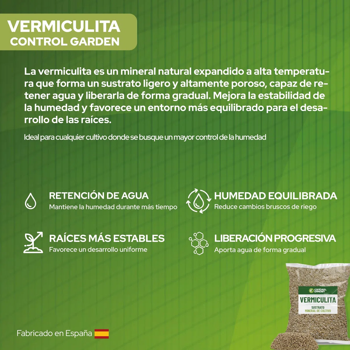 Control Garden Vermiculita 20L | Tierra para Plantas y Cultivos Interior y Exterior | Sustrato Natural para Semillas | Fabricado en España
