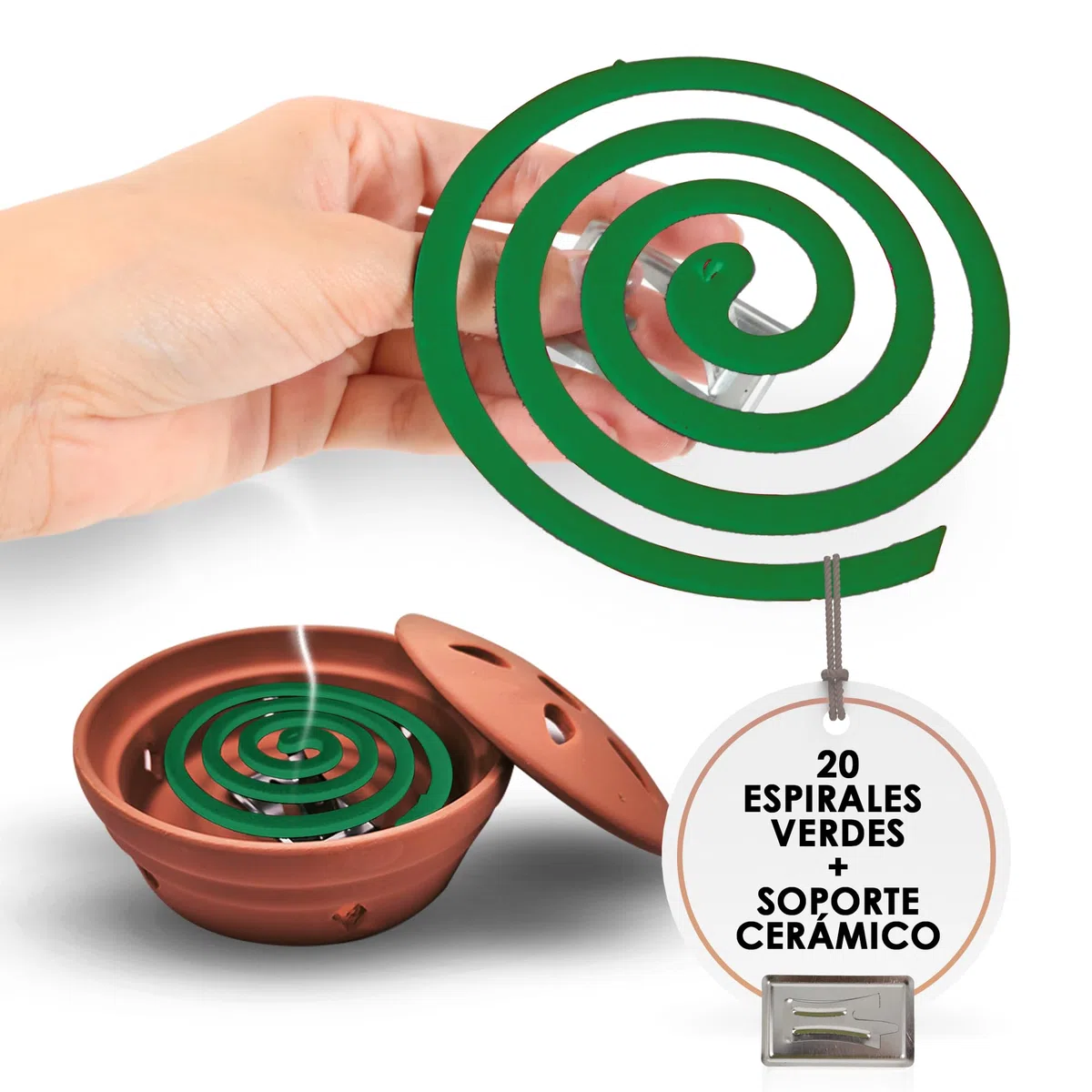 Espirales Antimosquitos y Quemador de Incienso de Ceramica Citronela Antimosquitos, Incienso Antimosquitos Exterior Espirales de Incienso con Soporte: Patio, Terraza, Camping o Interior (20Espirales)