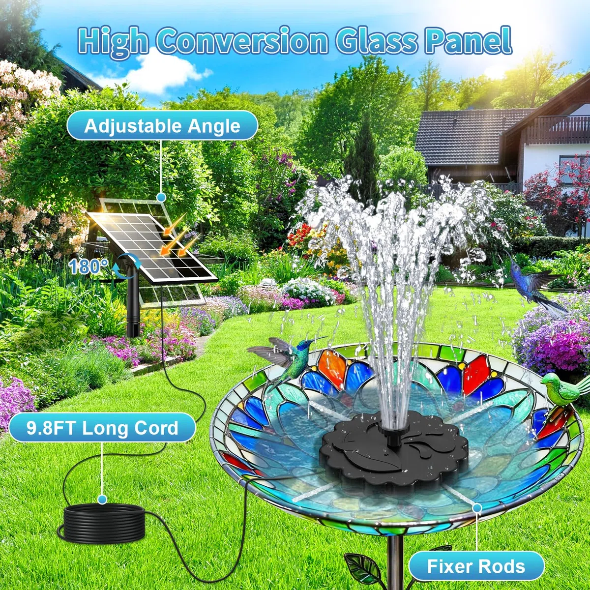 SZMP 2 en 1 Fuente Solar Jardín Exterior 3.5W, 2026 Nuevo Bomba de Agua Solar Flotante con 3M Cable & 8 Boquillas, para Estanque de Jardín Fuente, Baño para Pájaros, Estanque, Exterior, Piscina