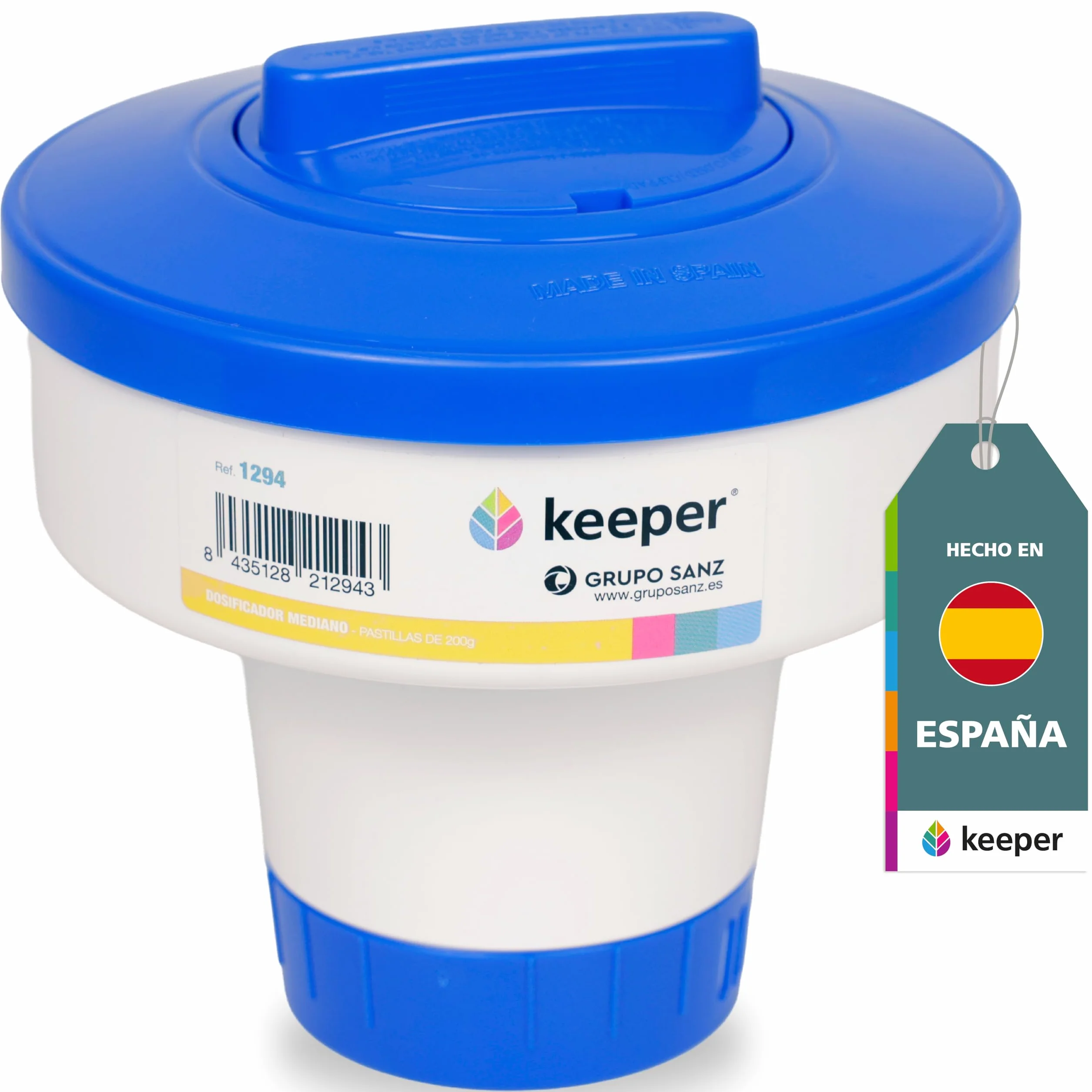 Keeper Kit Recoge Hojas para Piscina + Dosificador de Cloro. Recoje Hojas con Fijación Palomilla y Bolsa Grande. Red para Piscinas. Dispensador de Cloro Flotante. Capacidad plastillas 200g