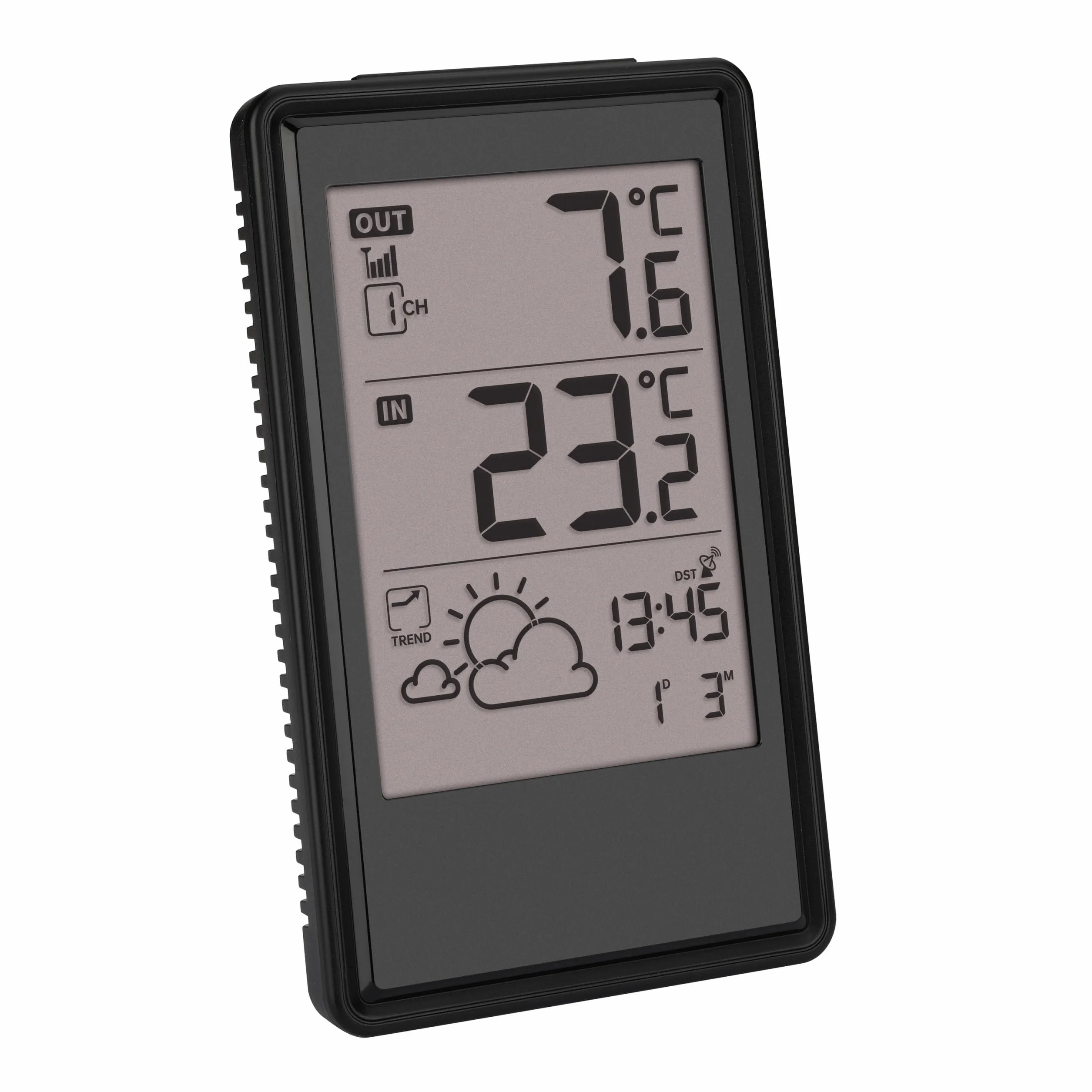 TFA Dostmann Estación meteorológica inalámbrica con transmisor exterior, 35.1170.01, previsión meteorológica e indicador de tendencia, reloj por radio con fecha, termómetro interior, 433 MHz, alcance