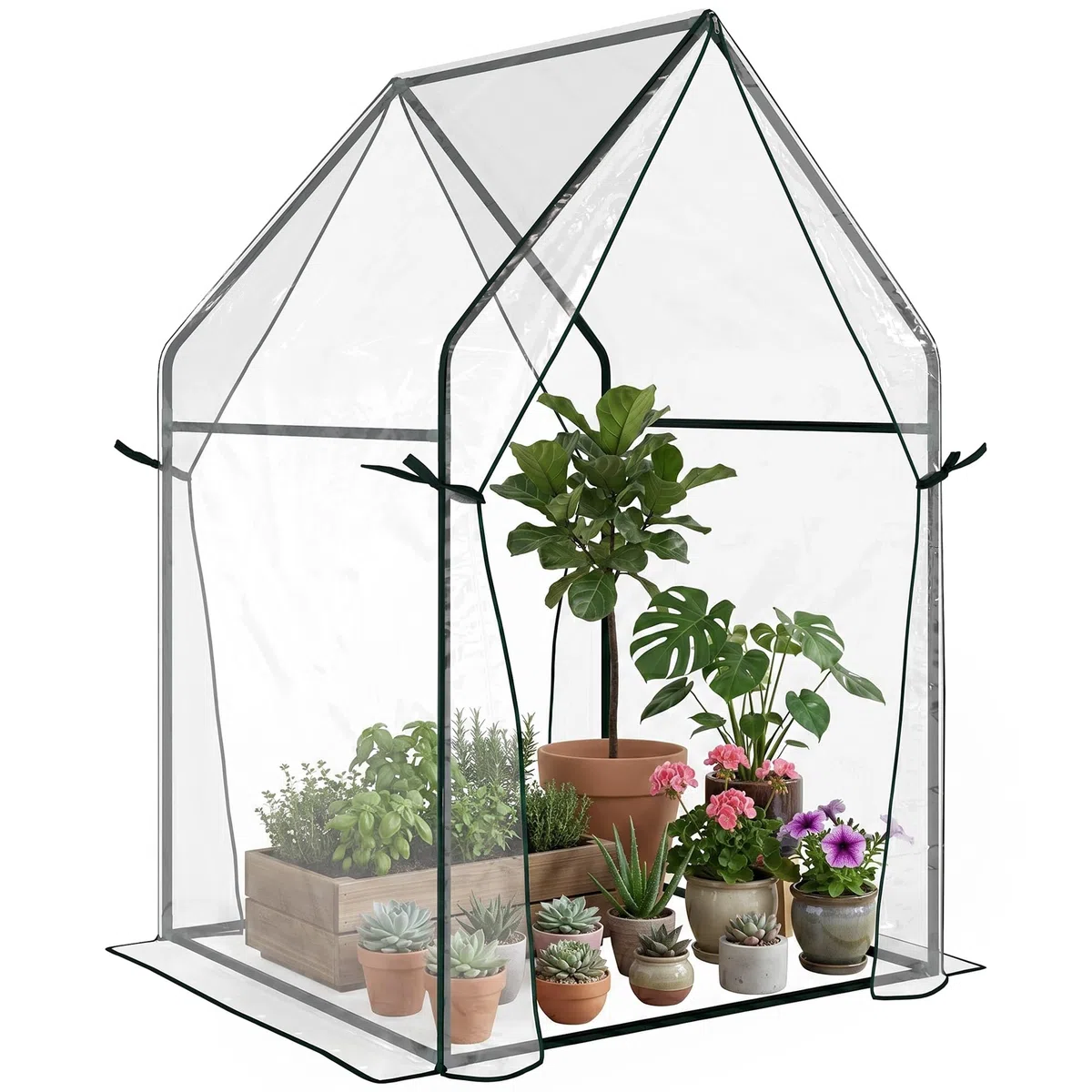 Outsunny Invernadero de Jardín Invernadero de Terraza con 2 Puertas con Cremallera Anti-UV Cubierta de PVC para Cultivo de Plantas Flores Verduras 90x90x145 cm Transparente