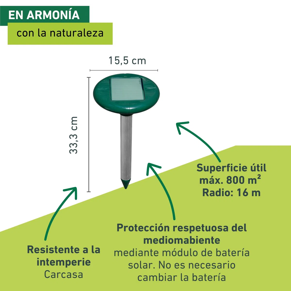 Windhager Ahuyentador de topos y topillos Solar 4 Estrellas -repelente de serpientes, repelente de lagartos - área efectiva de hasta 800 m²