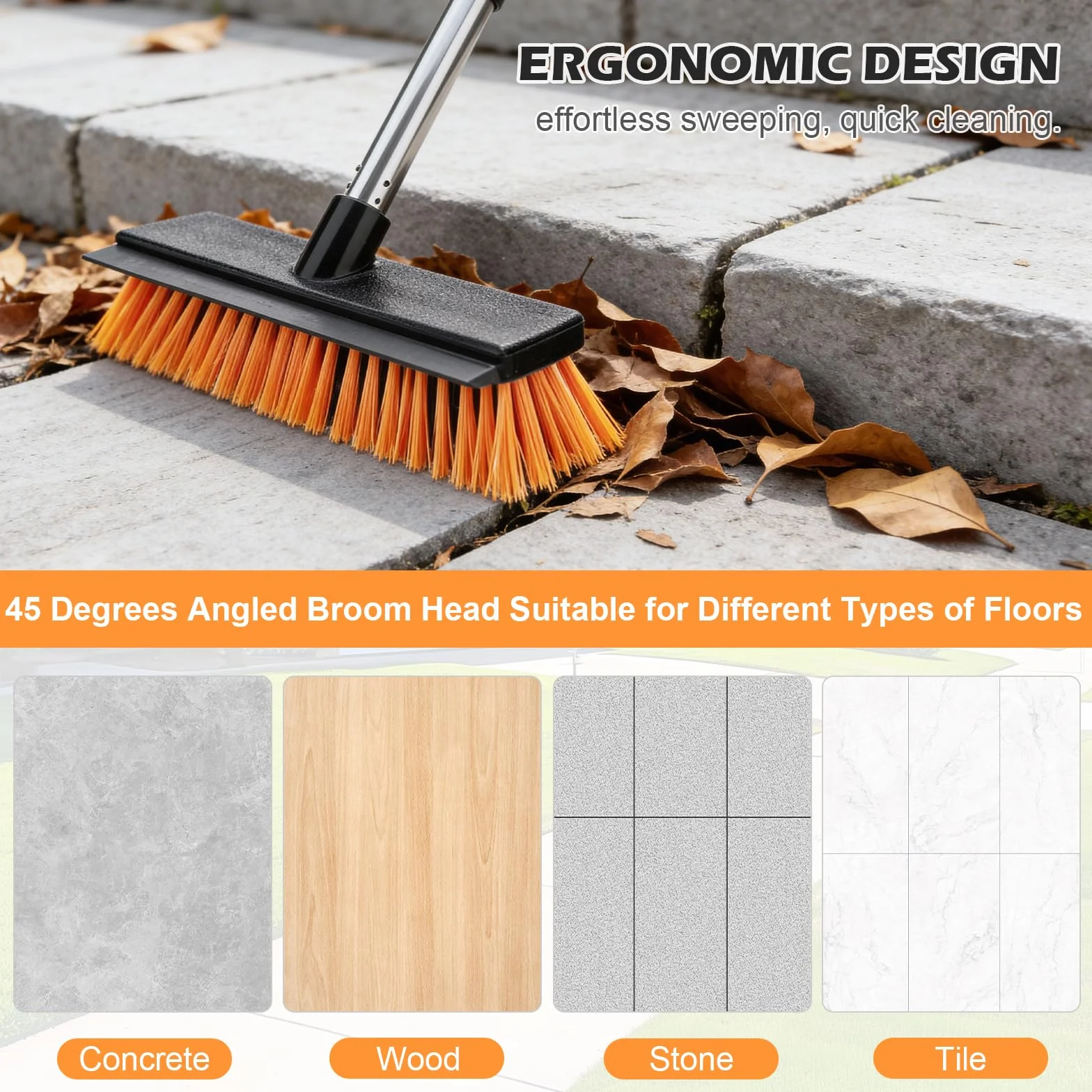 26cm Escoba Exterior con Cerdas Duras, Escoba Jardin Extensible Ajustable 126 cm, 2 en 1 Cepillo Terraza con Raspador y Mango de Acero Inoxidable para la Limpieza de Terraza, Jardín, Acera