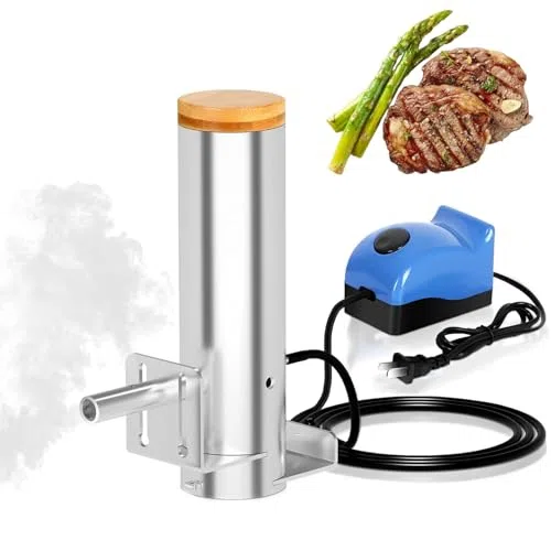Ahumador de pellets de madera, ahumador eléctrico portátil para barbacoa con salida de humo ajustable, fácil instalación, diseño a prueba de fugas para ahumar carnes y verduras