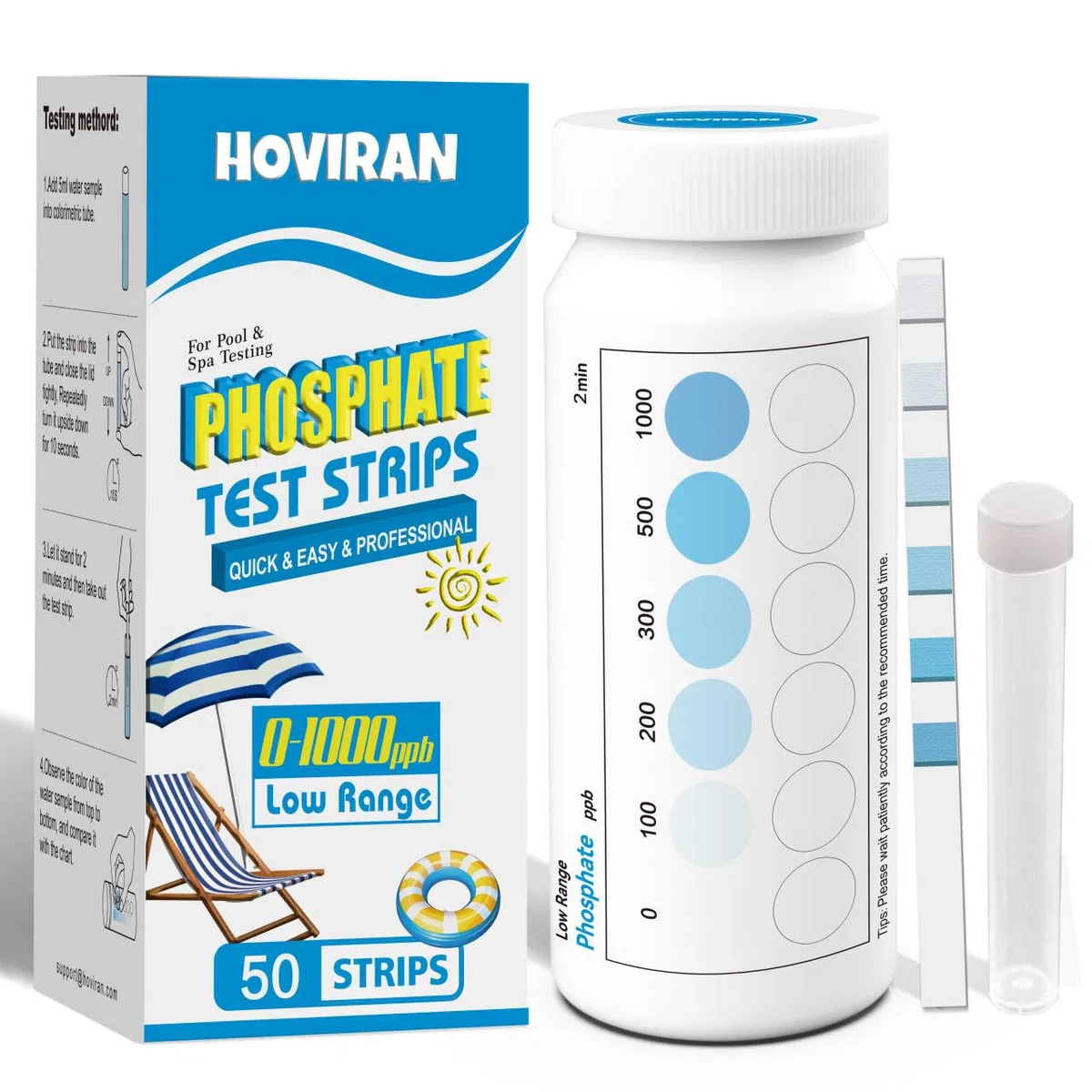 Kit de prueba de fosfato, kit de prueba de fosfato de piscina, 50 tiras de prueba de fosfato para bañera de hidromasaje y piscina, prueba de agua rápida y fiable con tubo colorimétrico