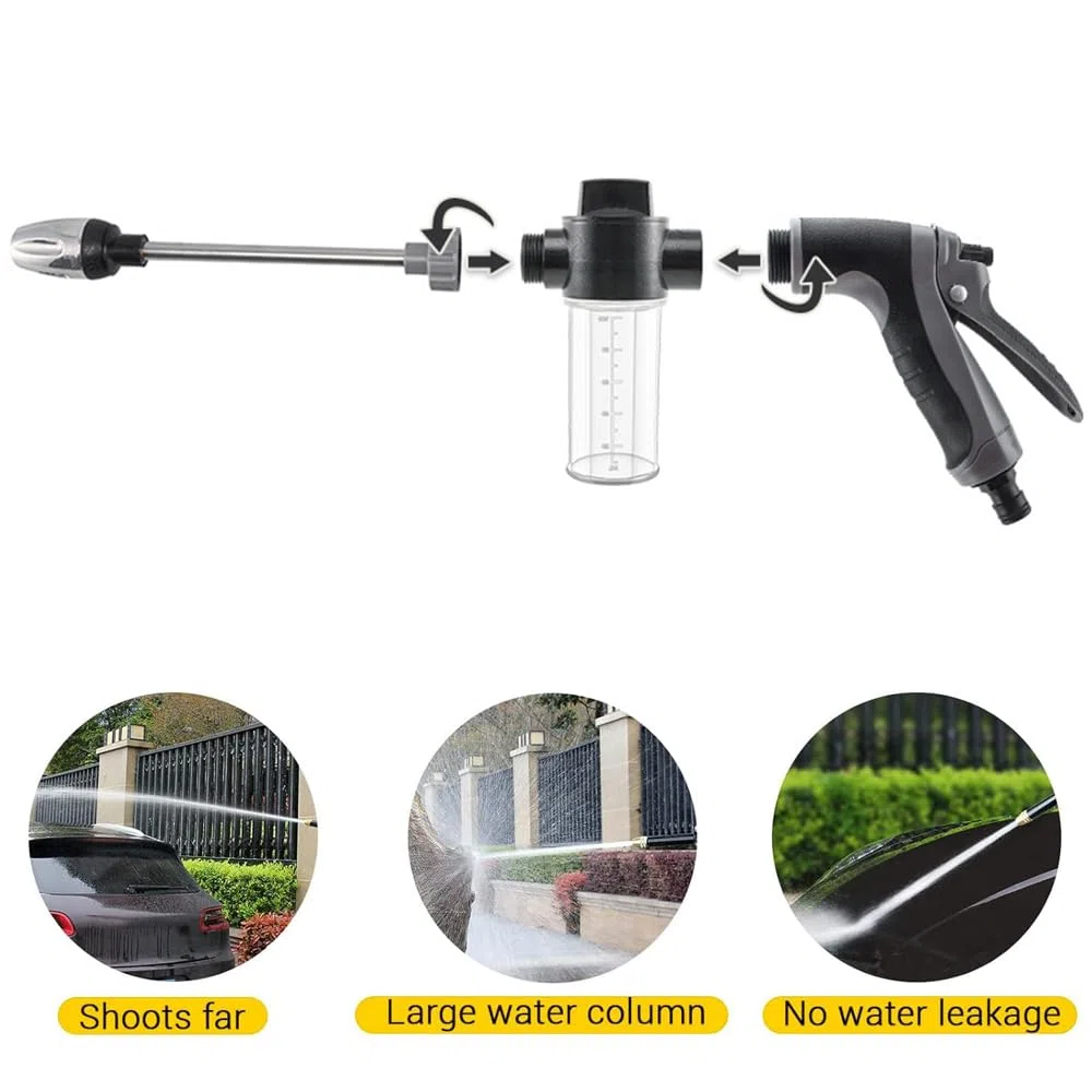 Limpiador de Alta Presión, Pistola de Agua a Presión con Modo de Agua Ajustable, Ducha para Manguera de Jardín Ideal para Lavado de Coches, Riego de Jardín, Terraza y Ducha para Mascotas Adaptador