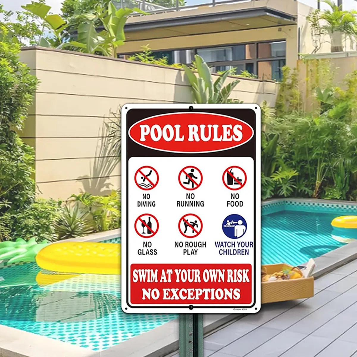 Pool Rules - Placa de advertencia de 8 x 12 pulgadas, letrero decorativo con diseño y construcción resistente a la intemperie para patio trasero, zona junto a la piscina, del gimnasio y