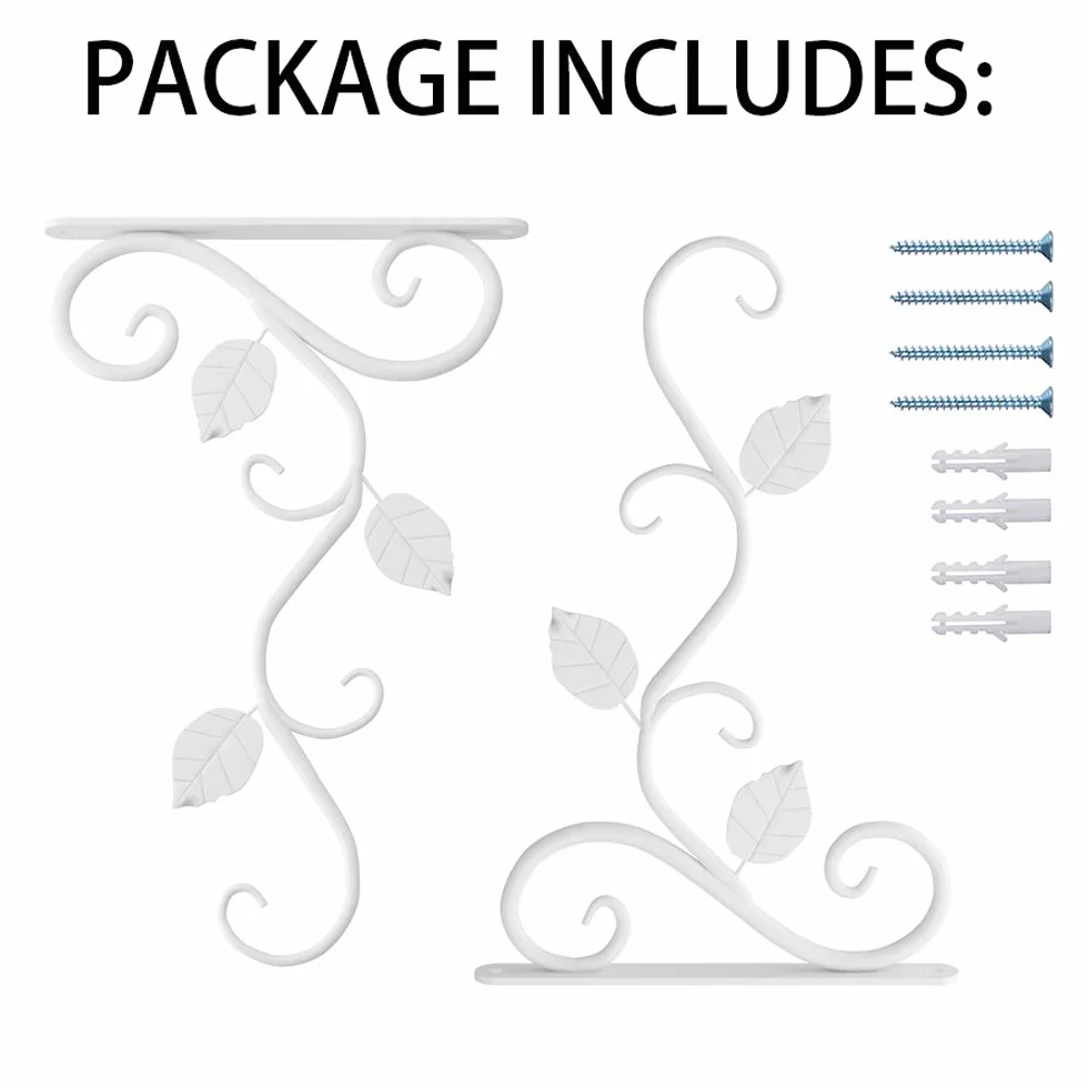 Soporte para Plantas para Colgar en la Pared, 2 Piezas Ganchos para Colgar Hierro Blanco Soportes ara la Pared 29.5cm Maceta Alimentador Pájaros Colgador Gancho Jardín Exterior Retro Tornillos Balcón