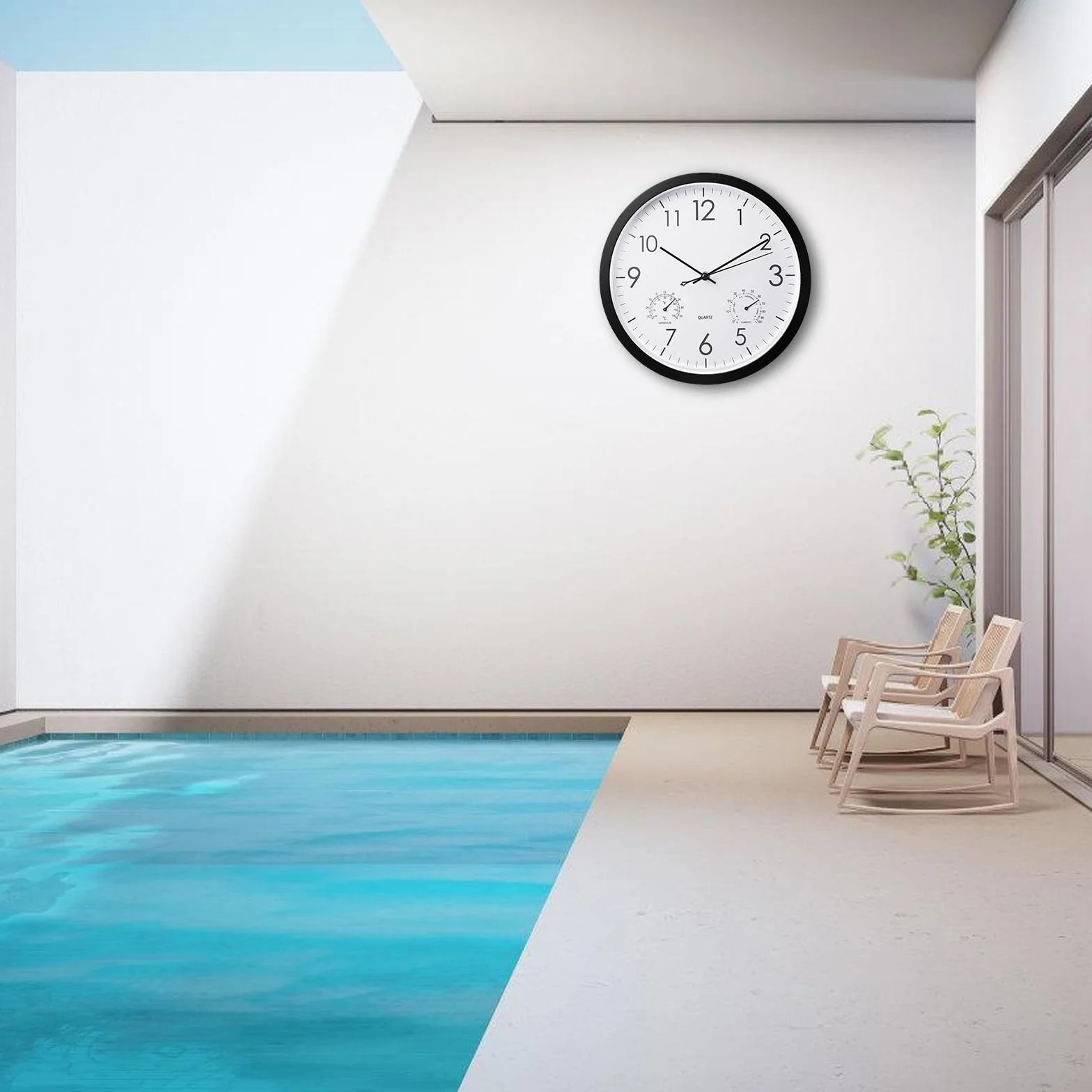 BORDEAG 12 Pulgadas Reloj De Pared, Relojes De Jardín con Termómetro Y Medidor De Humedad, Reloj De Pared Impermeable, Reloj De Jardín Exterior, para Cocina, Dormitorio, Oficina En Casa