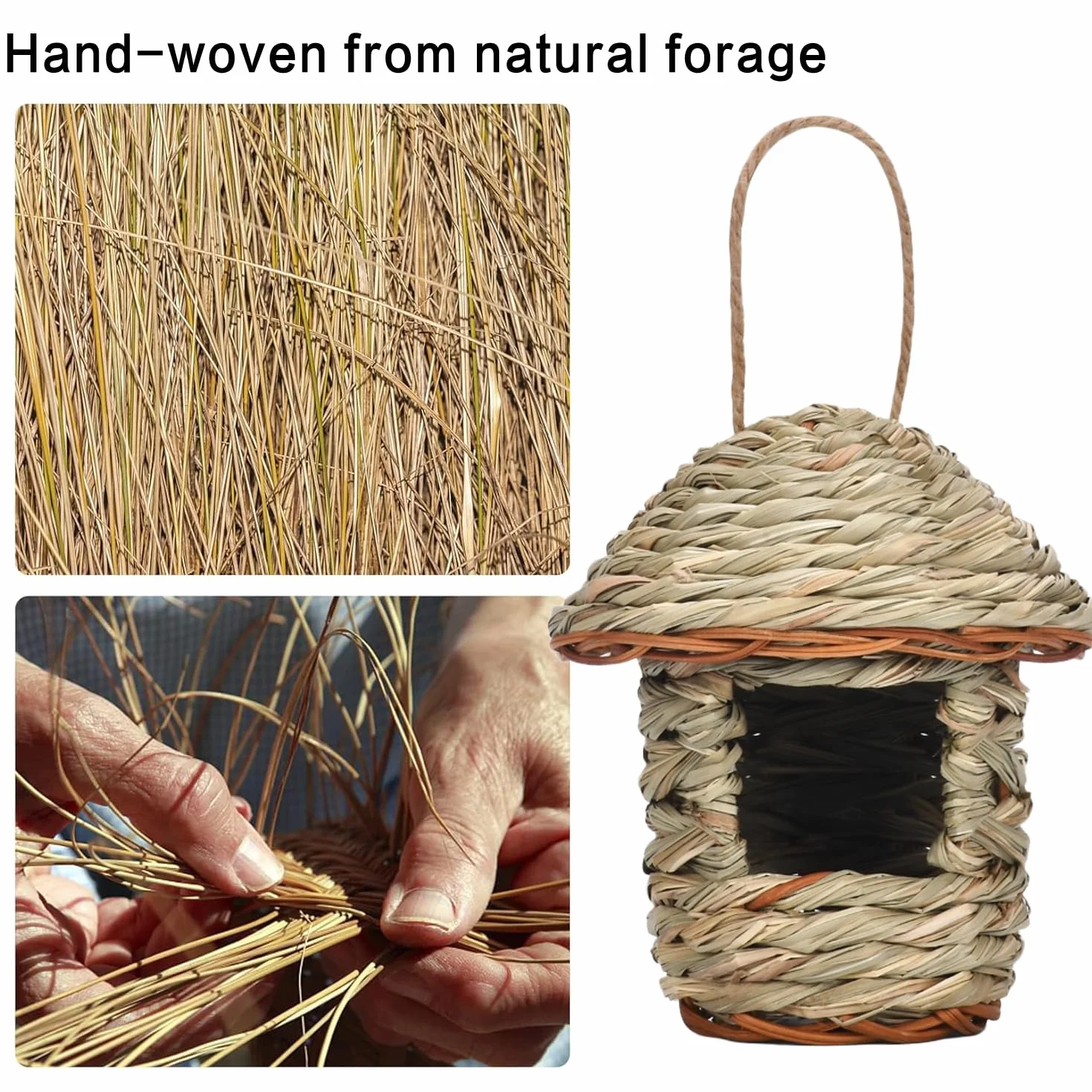 2 Piezas Nido Pajaro, Casita Pajaros Exterior, Nido Pajaros Tejidas a Mano, Nidos de Pajaro Exterior, Casa de PáJaros de Paja para Colibríes, Gorriones y Otras Aves Pequeñas