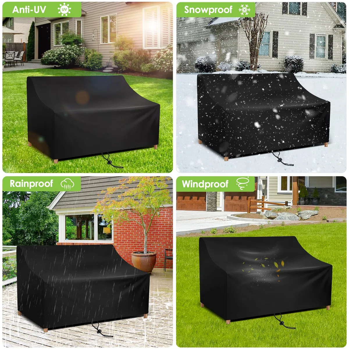 Funda para Banco de Jardín 4 Plazas,Funda para Sofá de Exterior Impermeable Tela Oxford con Salidas de Aire Funda Protectora Sofa de Patio Anti-Viento UV Resistente (190x66x89cm)