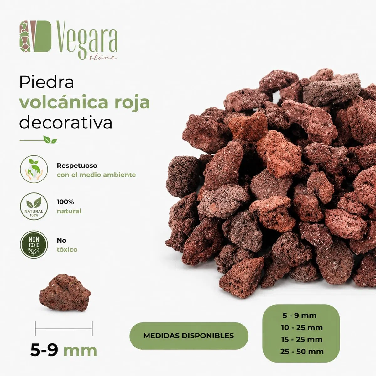 Piedra volcánica roja decorativa (10, 10/25MM)