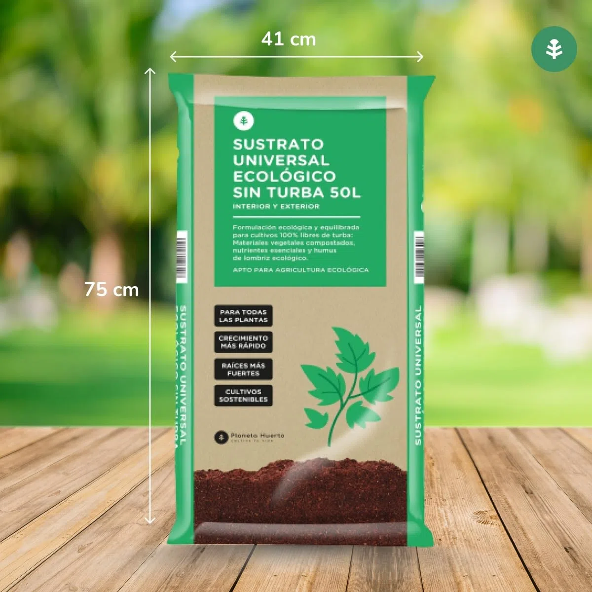 PLANETA HUERTO | Sustrato Universal Sin Turba ECO 50 L, Tierra Ecológica para Plantas de Interior y Exterior, con Humus de Lombriz - Sustrato Universal Ideal para Huerto Urbano y Jardinería Sostenible