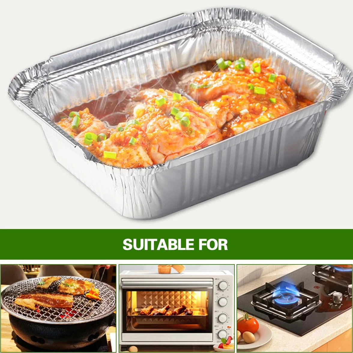 50 Bandejas Barbacoa, 1000ml Bandejas Aluminio Desechables, Moldes para Hornear de Papel de Aluminio Rectangulares, Bandeja de Horno de Aluminio para Servir Comida en Fiestas