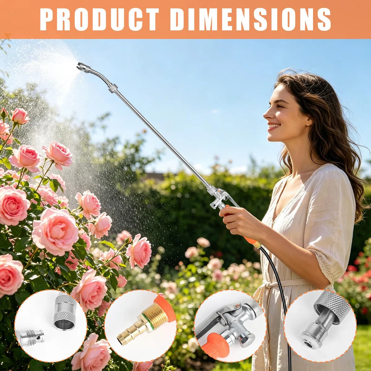 Varilla pulverizadora, 112 cm de metal para jardín, con boquilla ajustable, 3/8 pulgadas y 1/4 pulgadas de latón Barb universal, repuesto de alta presión, para jardines, huertos, lavado de coches