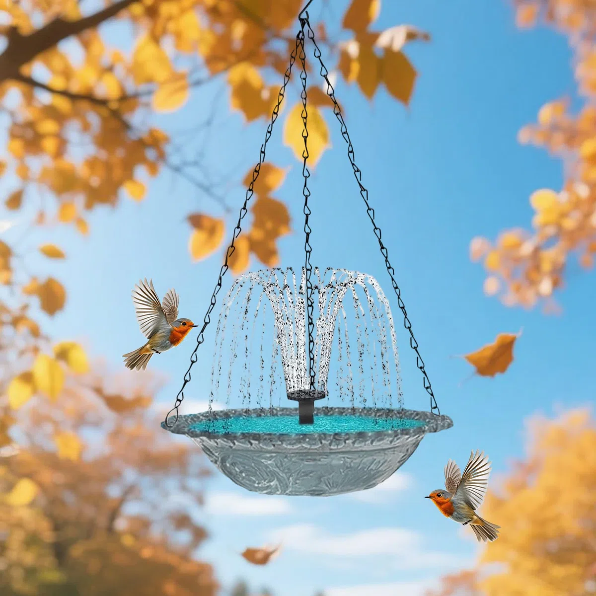 Fuente para Pájaros con Energía Solar | Bebedero Colgante con Ducha - Fuente Solar con Bomba de Agua para Aves - para Exterior, Patio, jardín, terraza