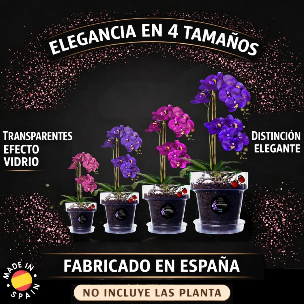 Maceta orquidea Transparente Redonda Ø17 cm + Plato | Maceta Transparente orquidea | Agujeros Drenaje, Efecto Vidrio | Maceta para orquídeas | Hecha en España-Modelos a Elegir