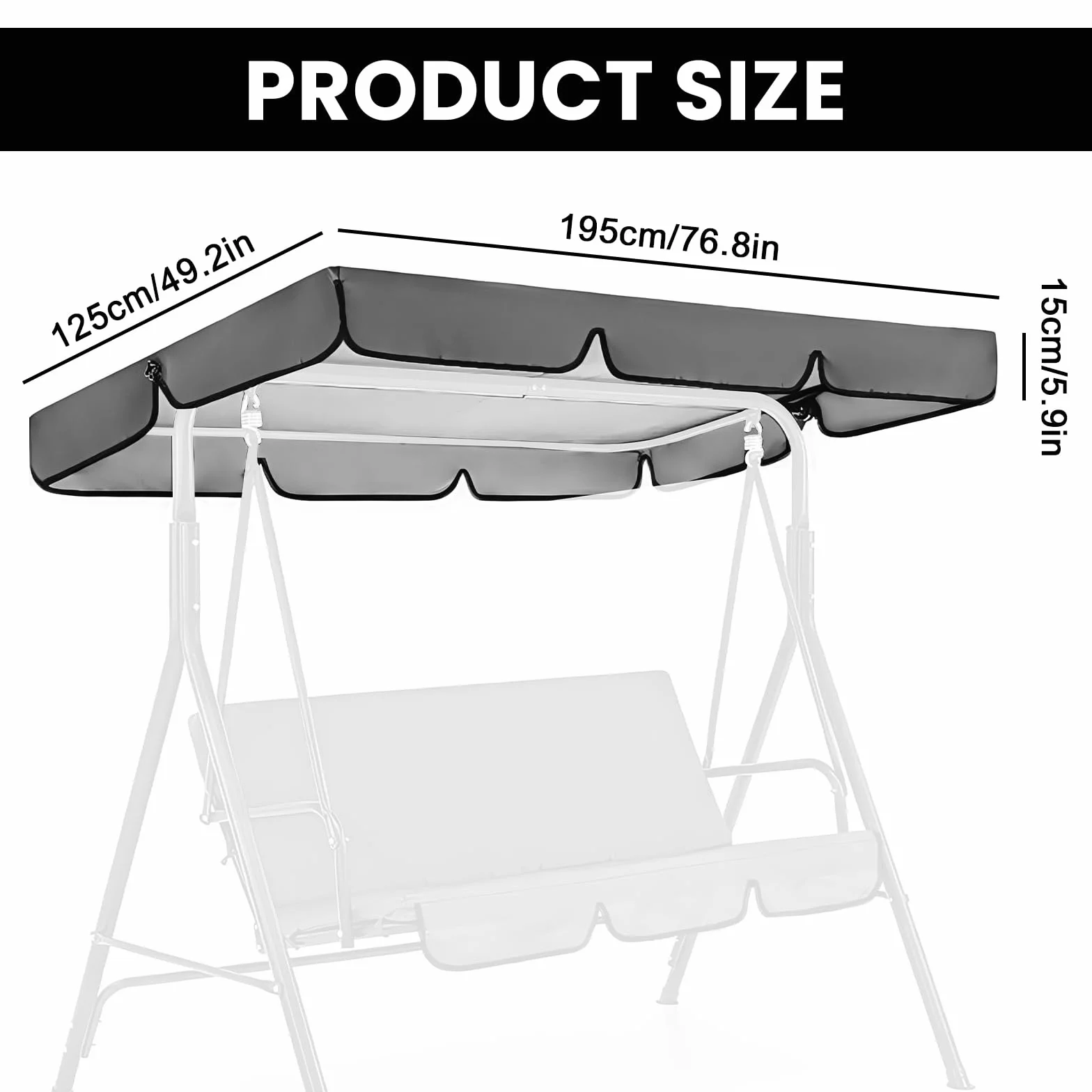 Toldo solar para columpios de jardín, toldo solar universal para exteriores, toldo para columpio de jardín, toldo impermeable para columpio de jardín de repuesto para columpio de jardín (gris oscuro)