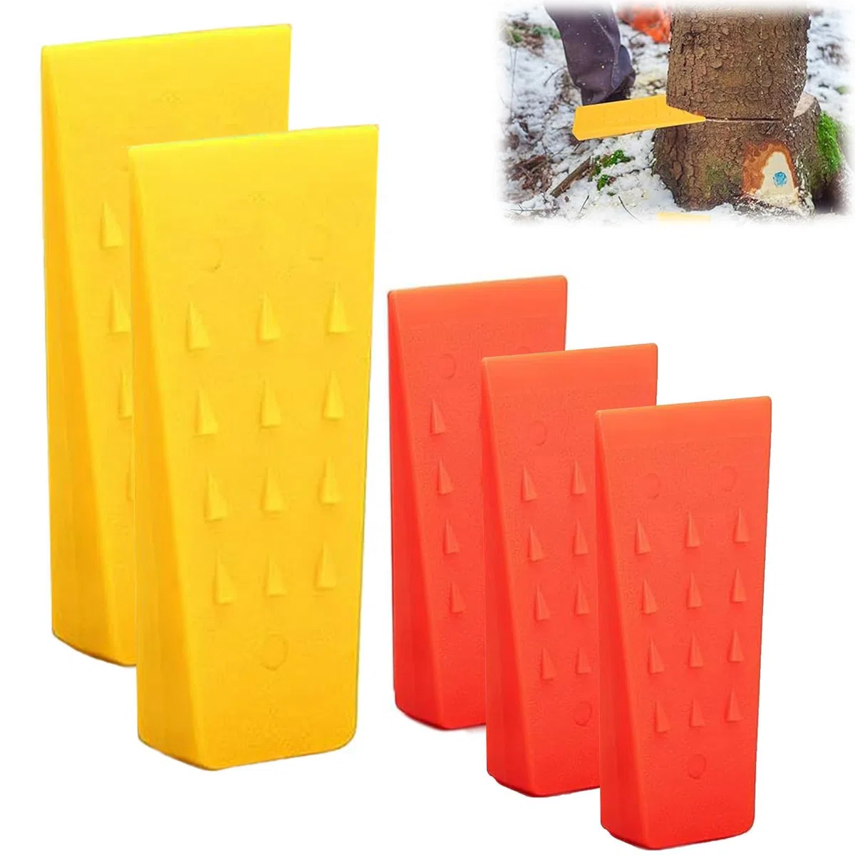 Juego de Cuñas para Tala 5 Piezas (2x8 Pulgadas + 3x6 Pulgadas) - Cuñas Forestales Antideslizantes con Dientes, Resistentes a Heladas, Incluye Bolsa de Red, Cuñas para Tala Segura