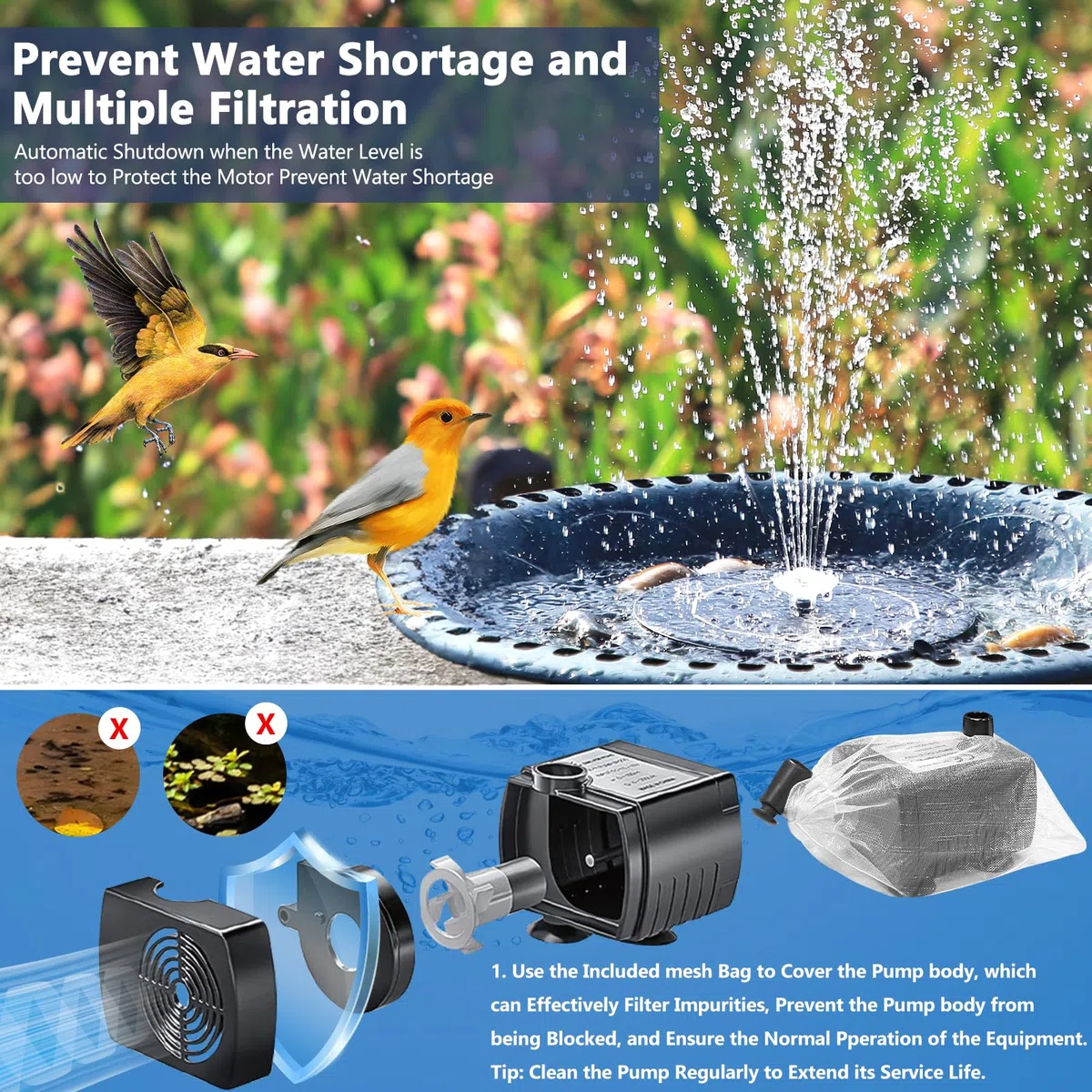 Fuente Solar Jardin Exterior 6.5w, Bomba de Agua Solar, Bomba Solar para Estanque, Bomba de Agua de Estanque Solar con 9 Boquillas, para Jardín Baño de Pájaros, Pecera, Estanque Pequeño