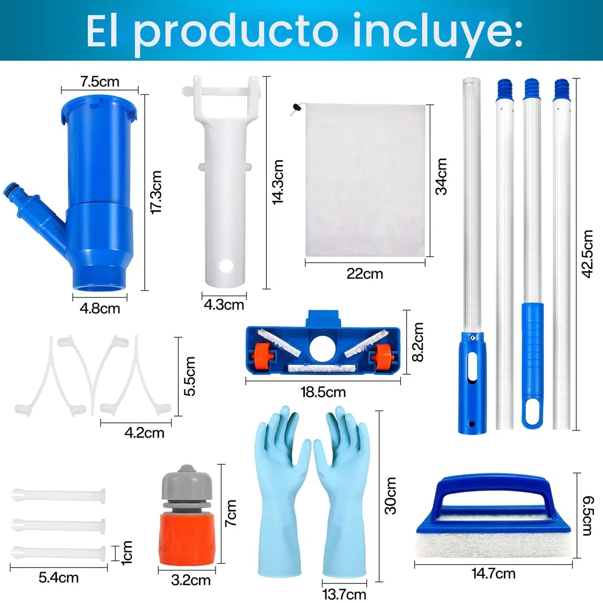 Aspiradoras de Mano, Aspirador de Piscina para Piscinas con 4 Postes de Aluminio Extraíbles, Kit de Mantenimiento de Piscinas con Aspirador para Piscinas, Fuente, Hidromasaje, Estanques