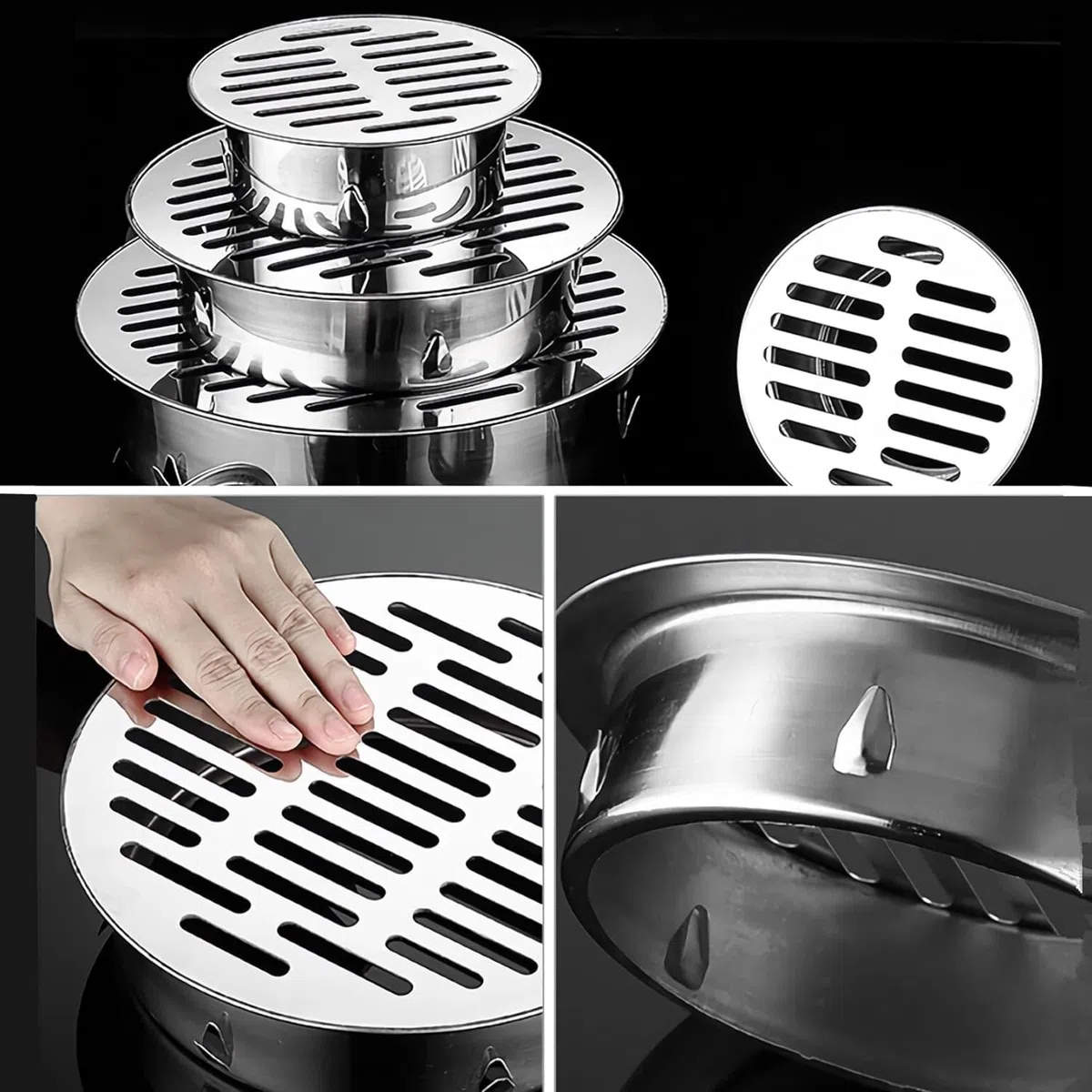 Mumusuki Balcón de Acero Inoxidable Desagüe de Techo Desplazamiento Exterior de Gran tamaño Desagüe de Piso antibloqueo para Uso en Jardines al Aire Libre(160 Boca Plana)