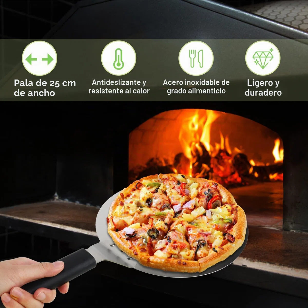 Pala para Pizza, Pala para Pizza Horno inoxidable, 10 Pulgadas pala Pizzas para Pan Barbacoa Cocinar Pizzas Colgable Fácil de Almacenar