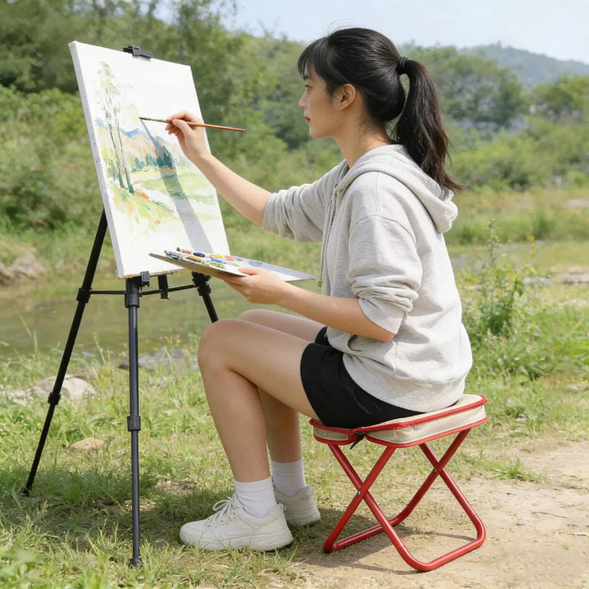 Taburete Plegable Silla Camping Portatil Sillas - 1 Unidad, Rojo, Plegables Ligera Taburetes, Apto para Todo Tipo Actividades Aire Libre, como Acampadas, Senderismo, Pesca Fiestas la Playa