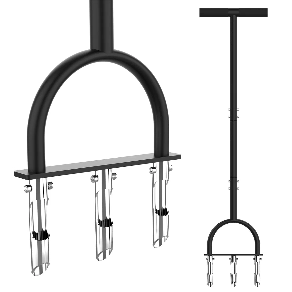 Herramienta aireadora de césped, herramienta aireadora con 3 dientes huecos, aireador manual para el cuidado del jardín y aflojar el suelo compactado, aireación del césped, herramienta de jardín
