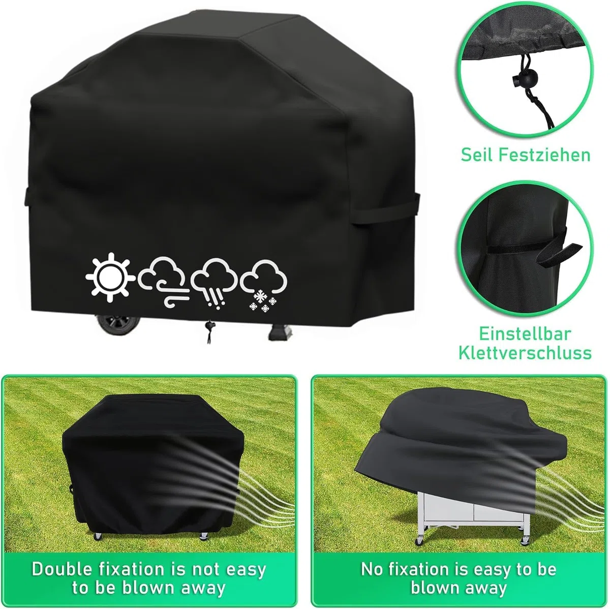 Funda para Barbacoa Impermeable, Cubierta BBQ de Parrilla 210D Oxford Protector, Anti-Viento/Anti-Polvo/Anti-Humedad, Resistente al Desgarro/Agua/Lluvia/Nieve/Sol (100X60X90 cm)