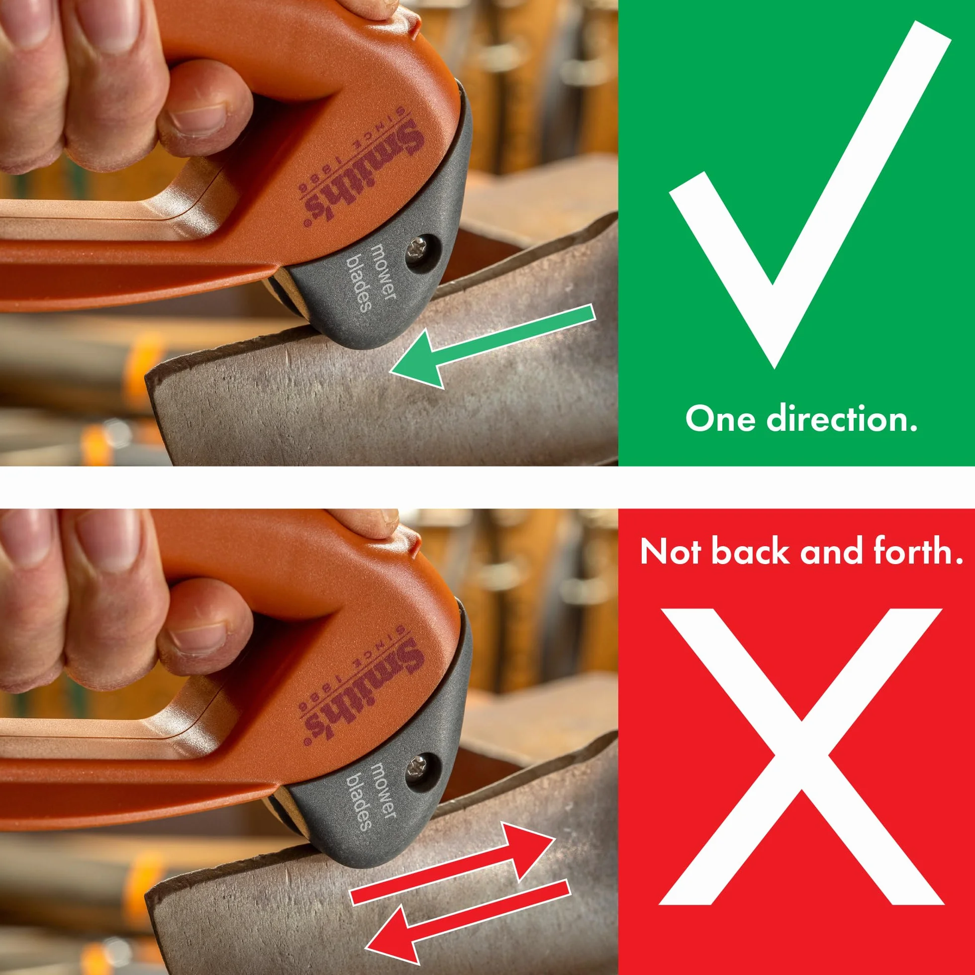 Smith's 50603 - Afilador de Cuchillas para cortacésped de Mano, Mango de Gran tamaño y Protector de Seguridad Grande, plástico Duradero, fácil de Usar, Cepillo de Limpieza de Alambre, Hoja de carburo