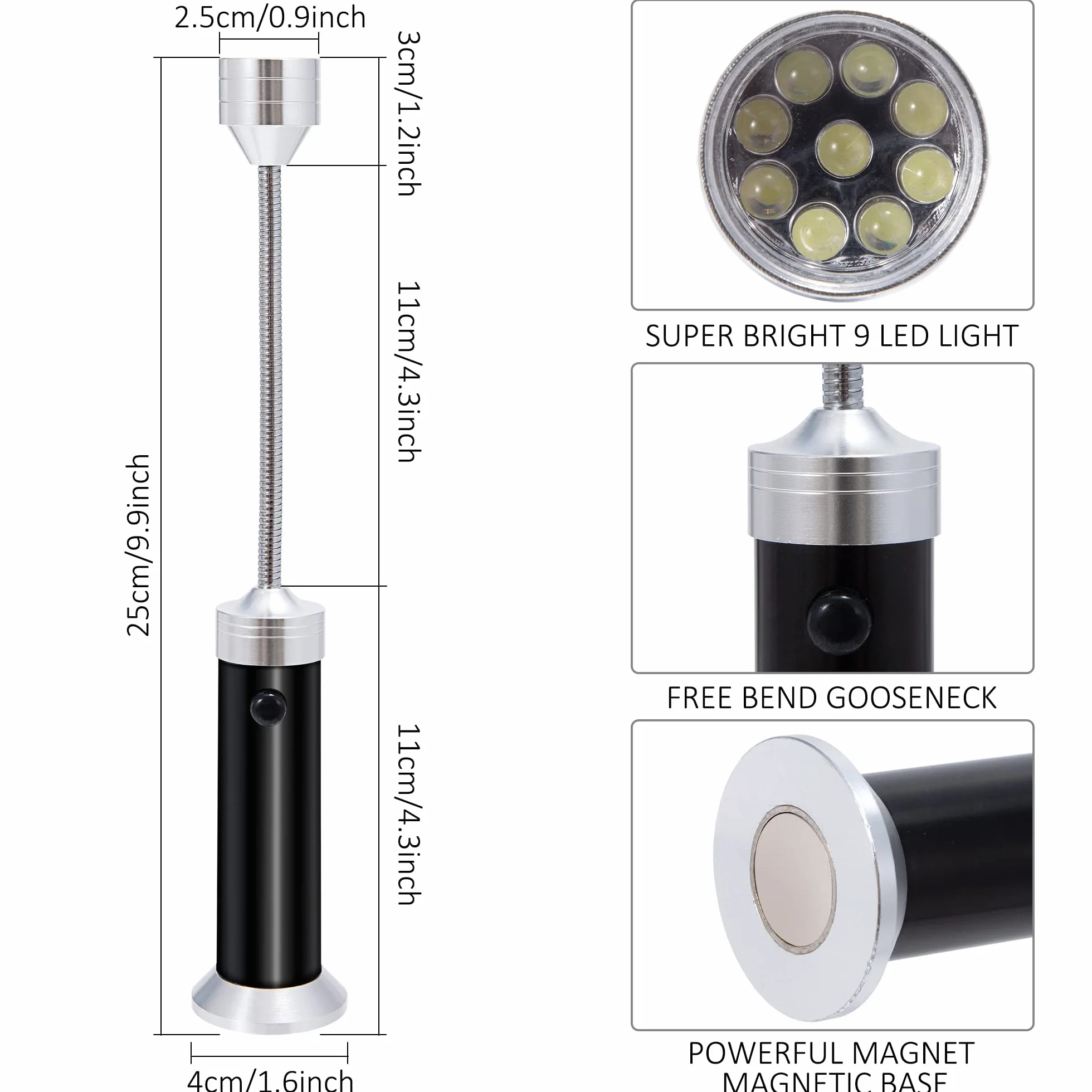 Luz de Parrilla, 2 Unidades Barbacoa Llevó LáMpara de Luz LED Magnética, 360 Grados Rotación, Ajustable, Flexible Cuello para Iluminar Exteriores, BBQ, Camping, Fiesta, Leer, Taller(Negro)