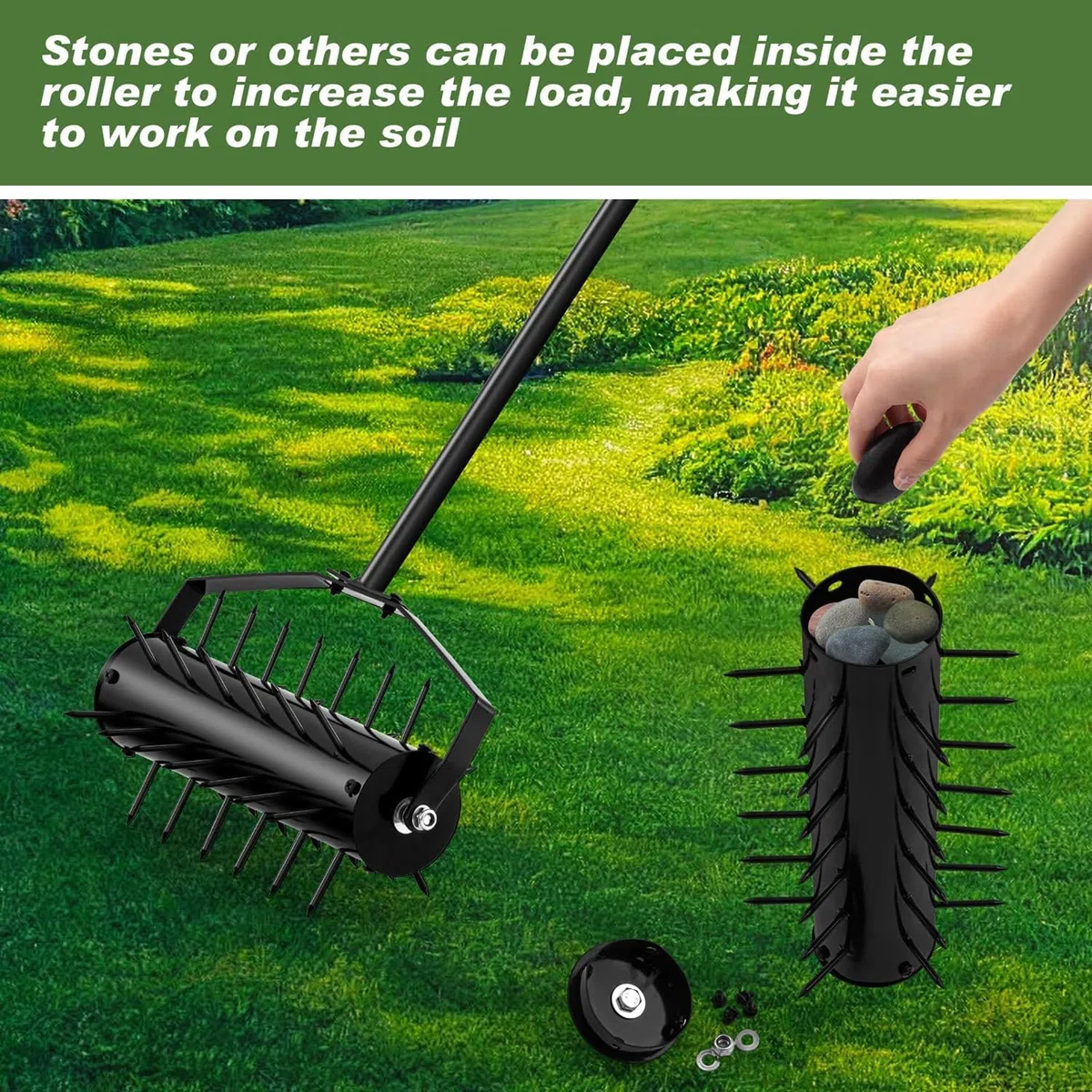Rodillo aireador manual para césped, púas de acero resistente para airear el suelo sin esfuerzo, ideal para el mantenimiento de jardines y patios