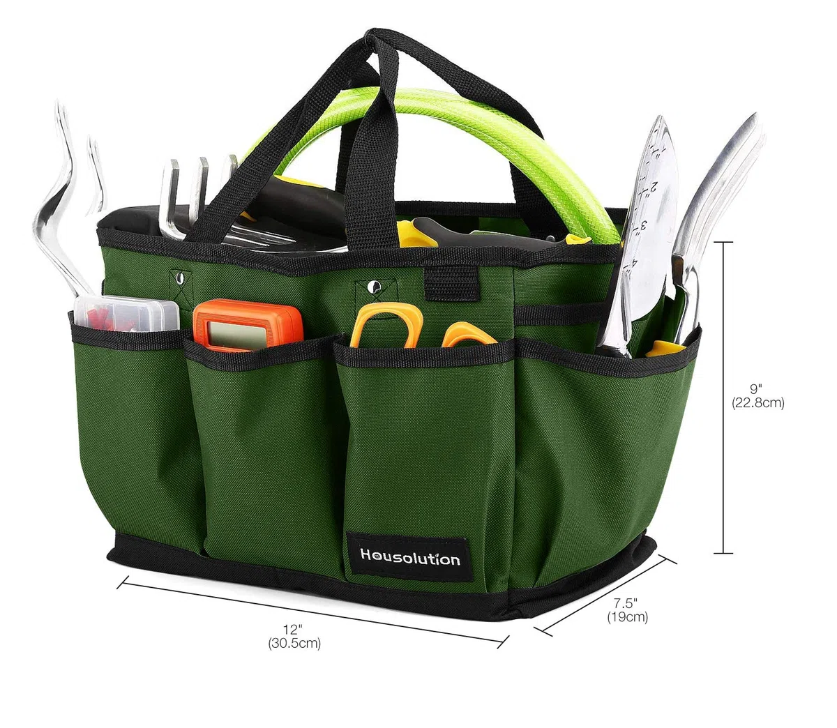 Housolution Bolsa de Jardín Herramienta, Hogar Bolsa de Mano Almacenamiento con Bolsillos para Organizar Juego de Herramientas de jardinería, Resistente al Desgaste y Reutilizable - Verde Osguro