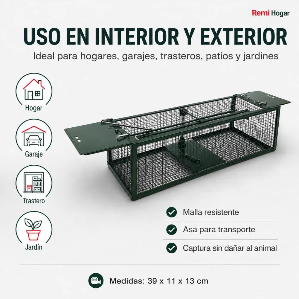Remi Hogar | Jaula para Ratas y Ratones de Metal Reutilizable | Trampa para Ratas y Ratones con Doble Puerta | No daña al Animal| Fácil de Usar | para Interiores y Exteriores