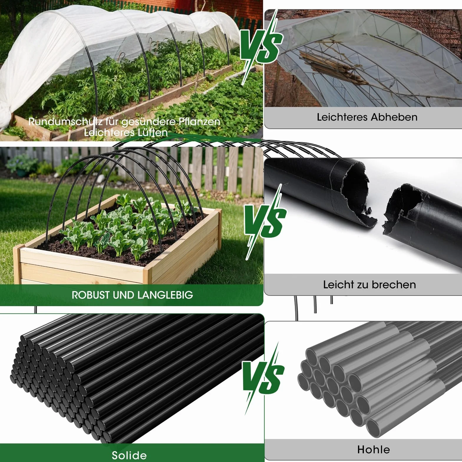 Plant Tunnel 60 Piezas Aros de Invernadero para Camas elevadas,12 Juegosaros de Soporte de Fibra de Vidrio Desmontables, Aros, túneles de Cultivo, Aros de jardín, Aros de Invernadero